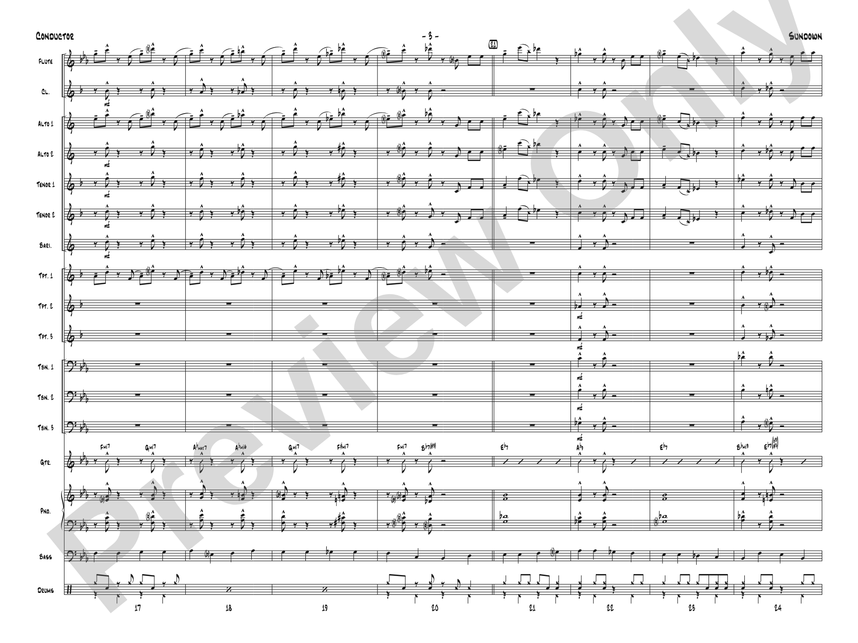 Sundown: Jazz Ensemble Conductor Score & Parts