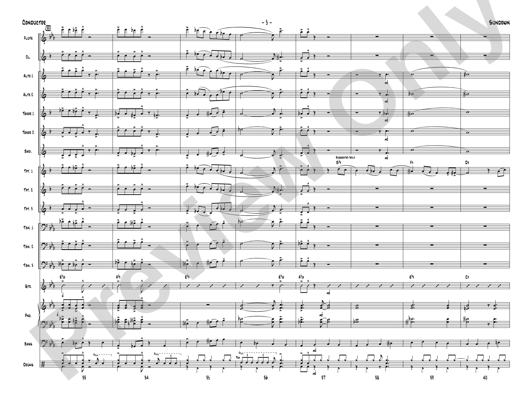 Sundown: Jazz Ensemble Conductor Score & Parts