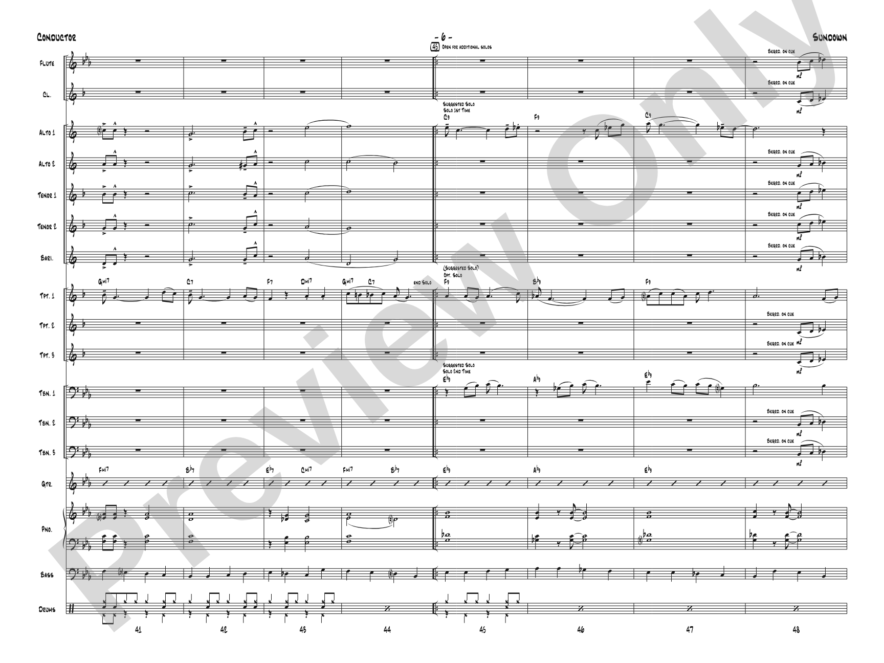 Sundown: Jazz Ensemble Conductor Score & Parts