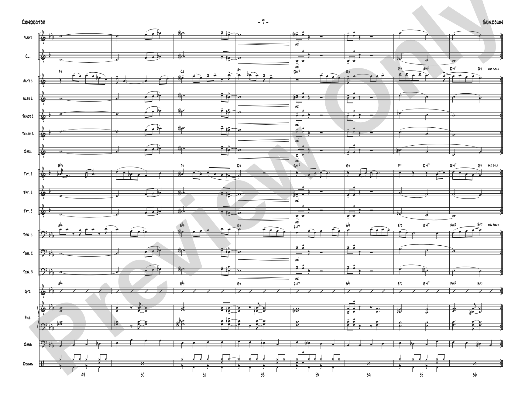 Sundown: Jazz Ensemble Conductor Score & Parts