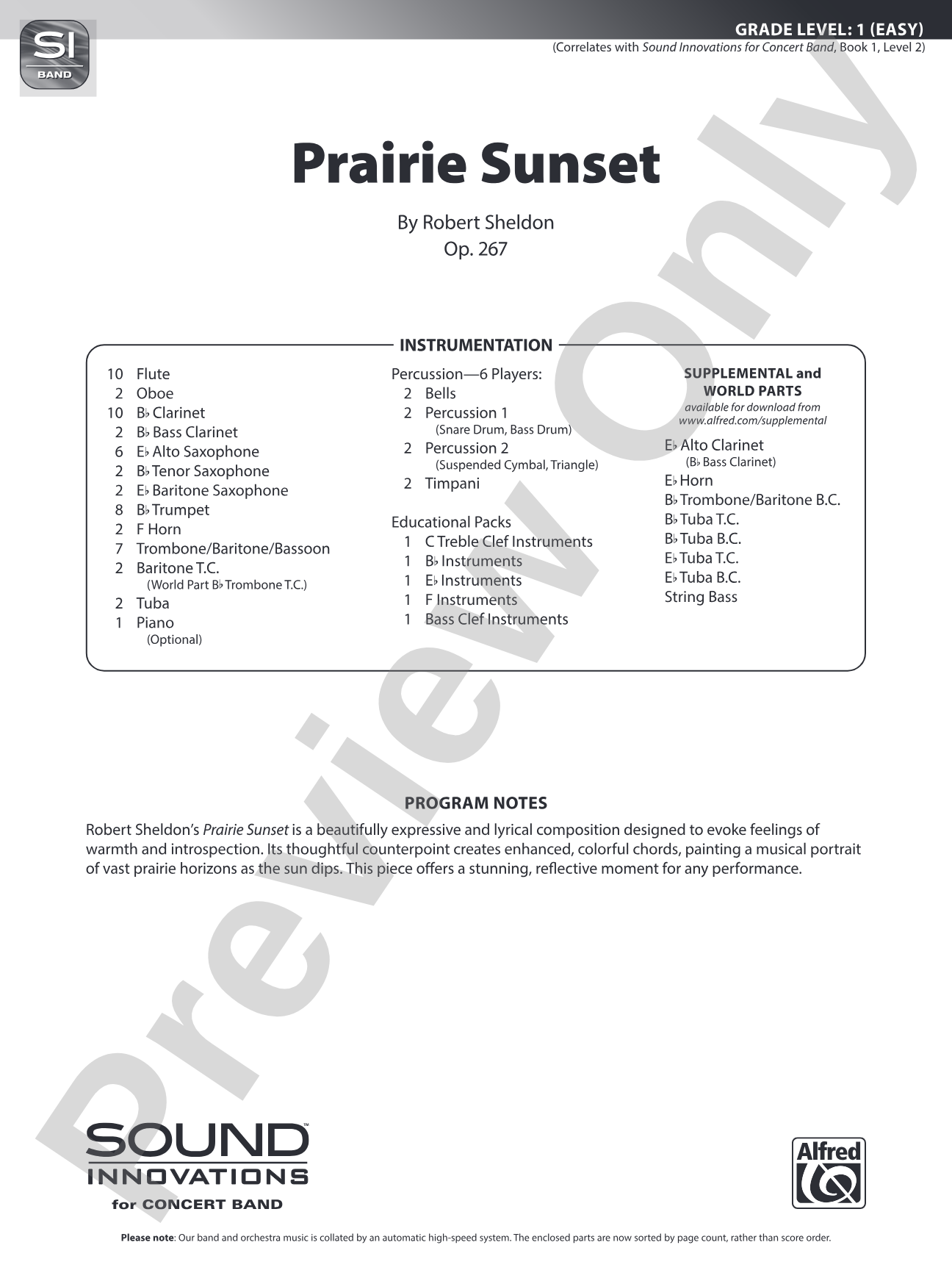 Prairie Sunset: Concert Band Conductor Score & Parts