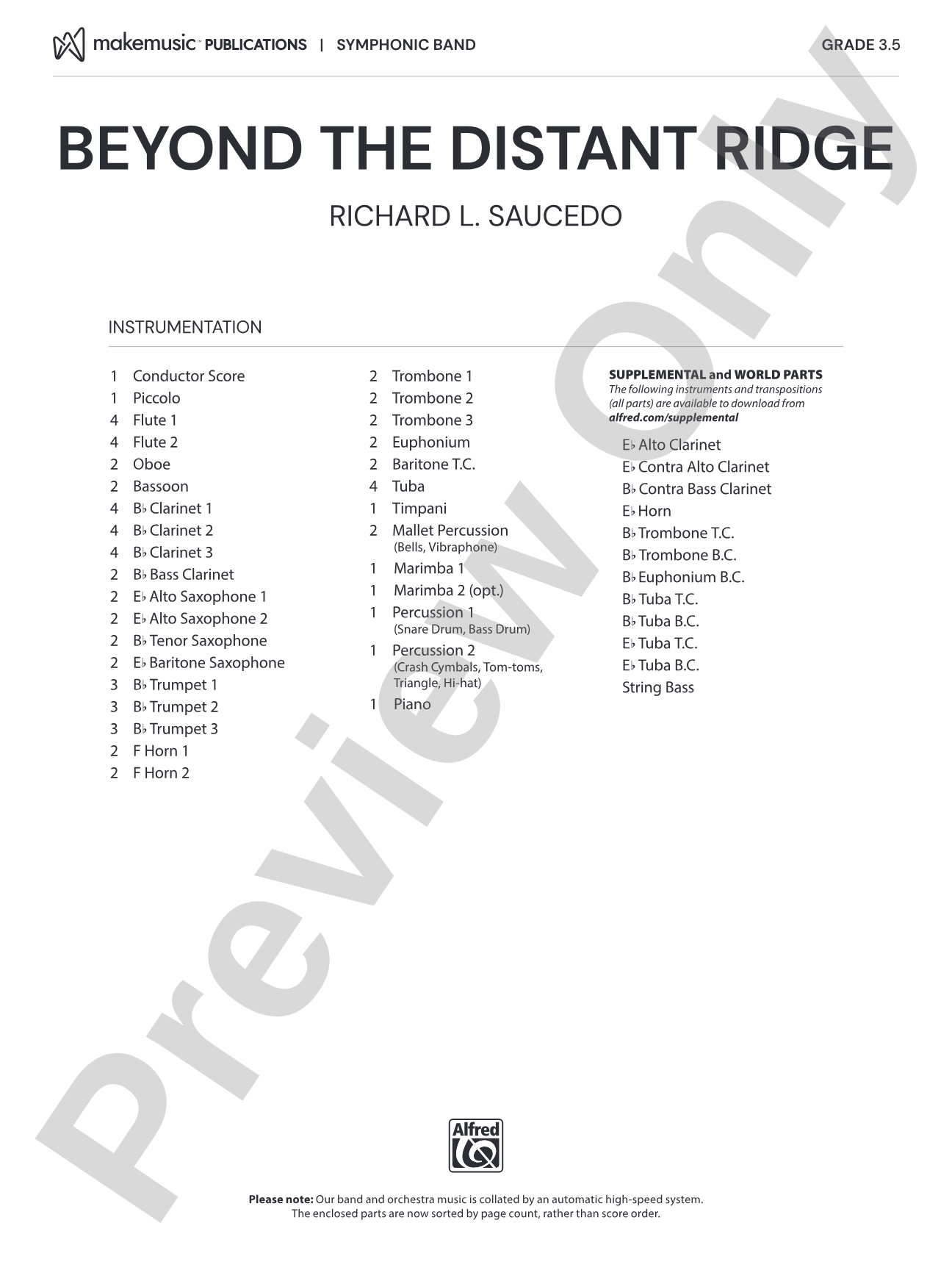 Beyond the Distant Ridge: Concert Band Conductor Score & Parts
