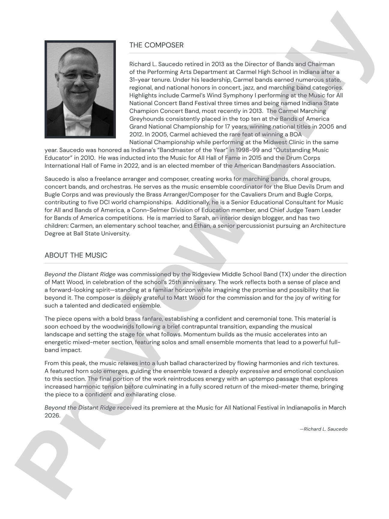 Beyond the Distant Ridge: Concert Band Conductor Score & Parts