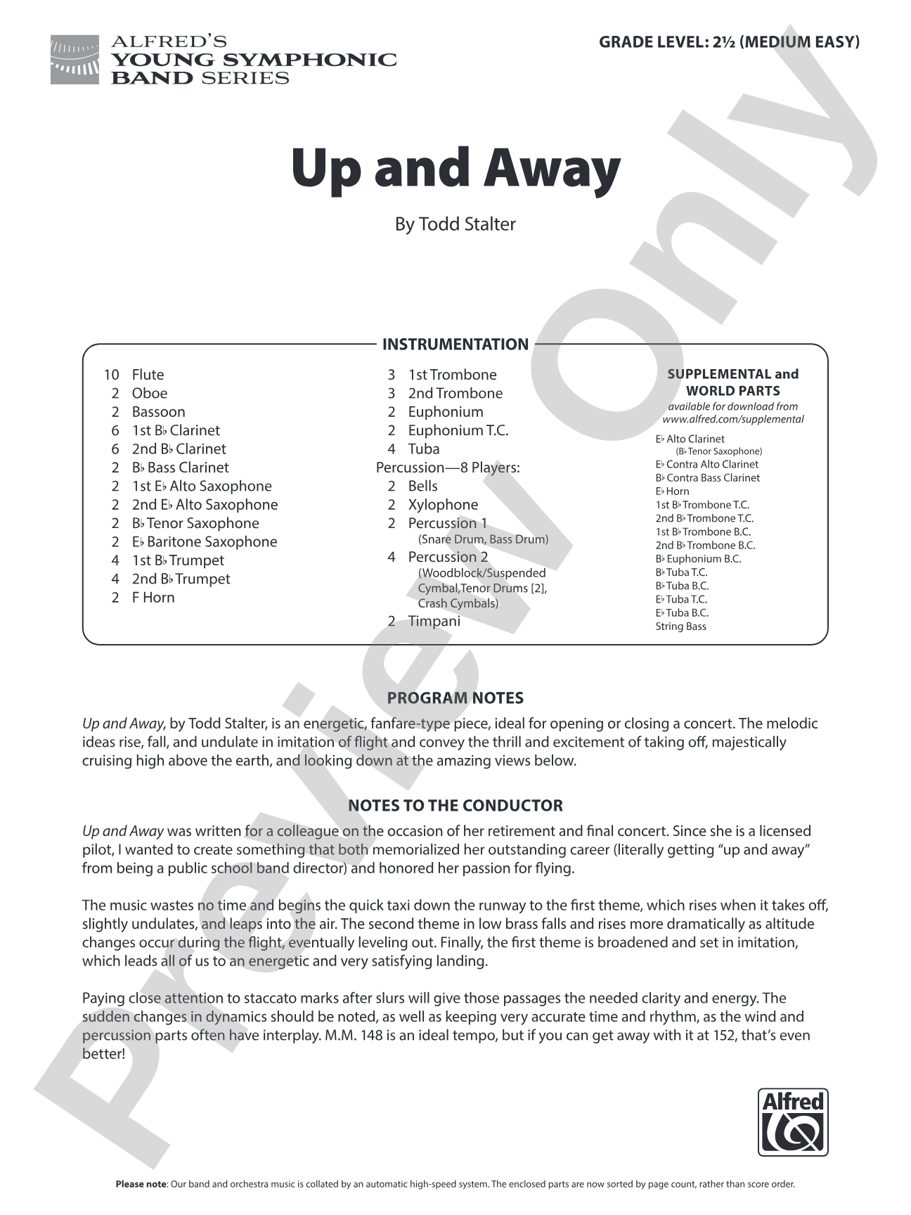 Up and Away: Concert Band Conductor Score & Parts
