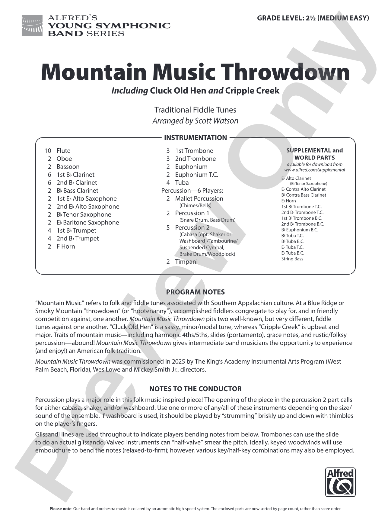 Mountain Music Throwdown: Concert Band Conductor Score & Parts