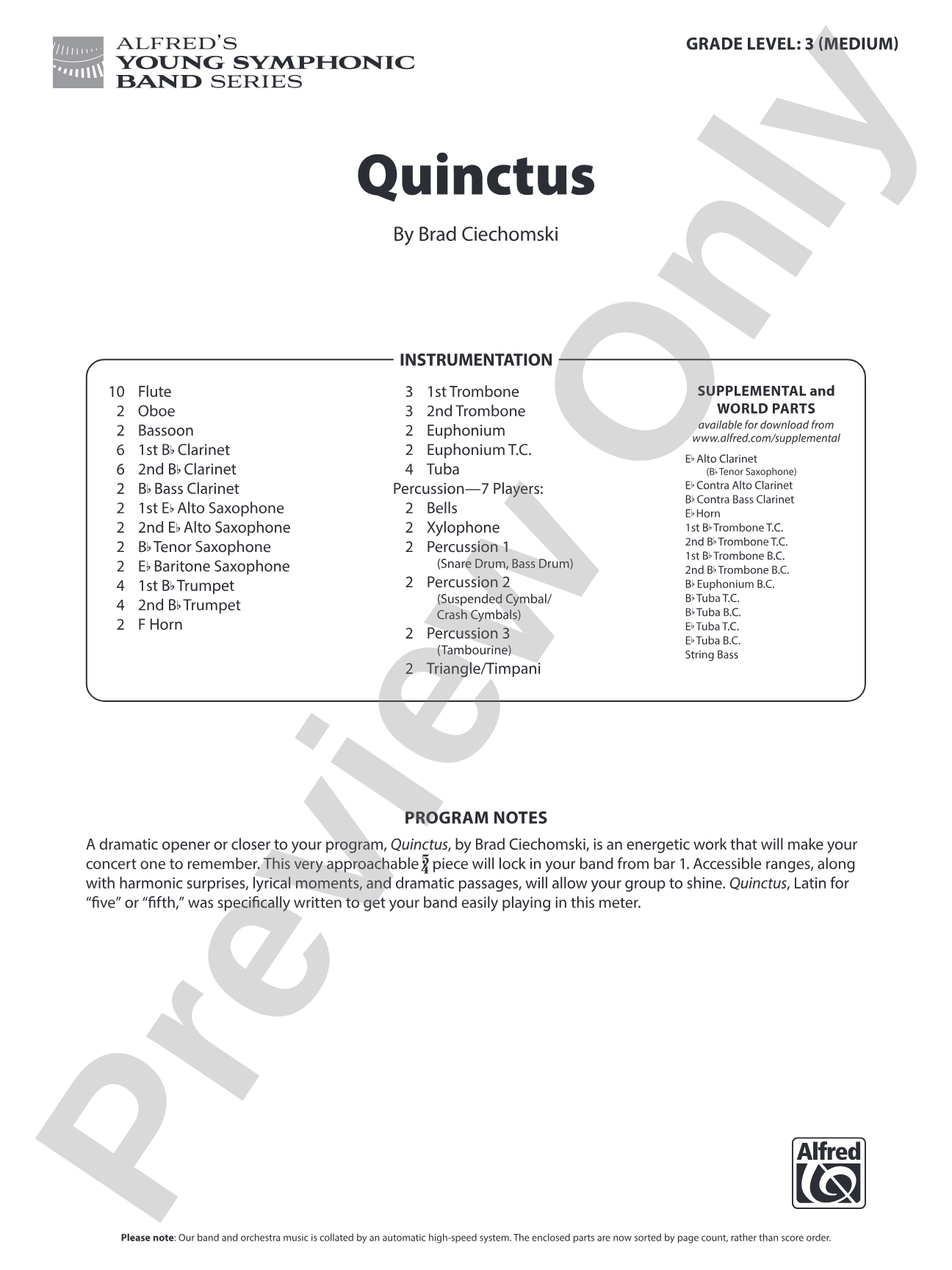 Quinctus: Concert Band Conductor Score & Parts