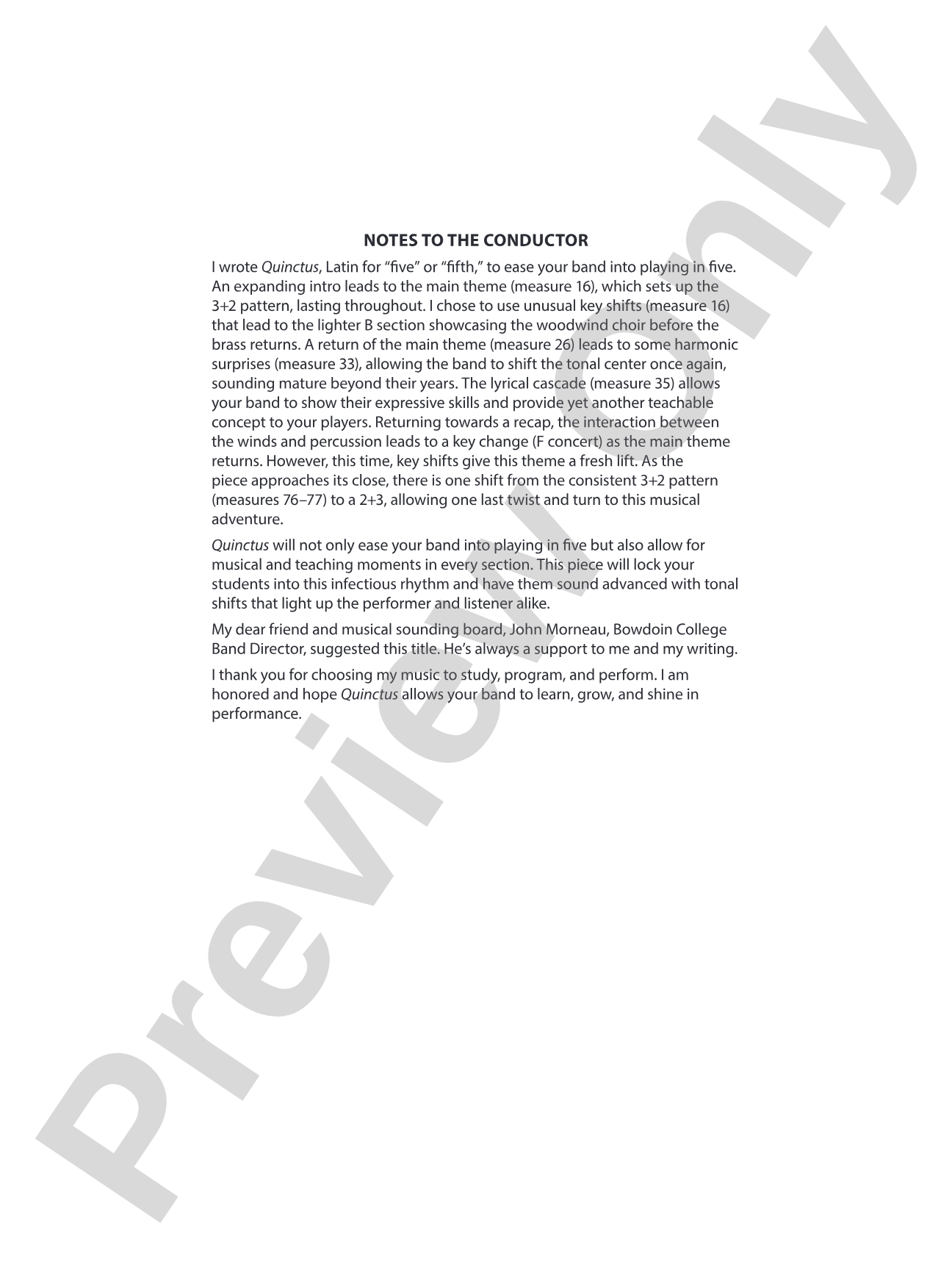 Quinctus: Concert Band Conductor Score & Parts