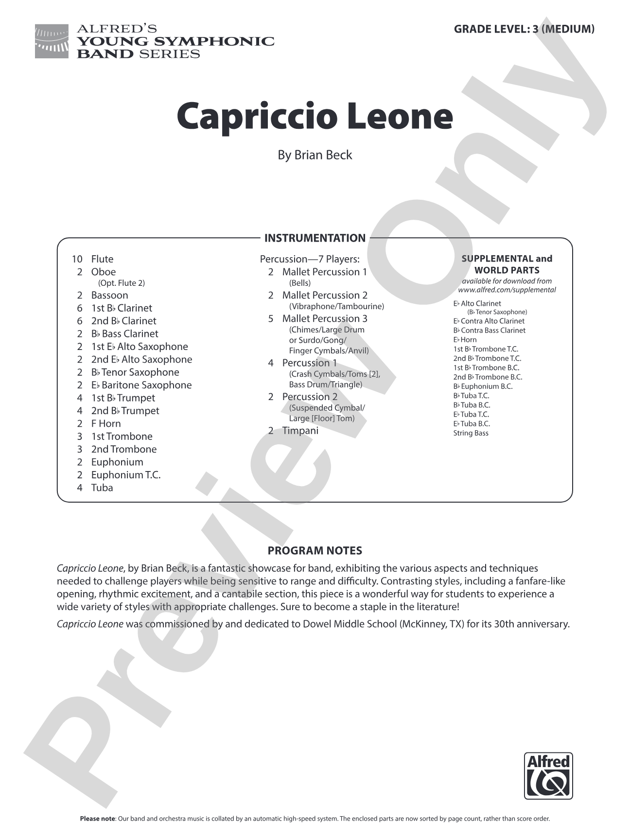 Capriccio Leone: Concert Band Conductor Score & Parts