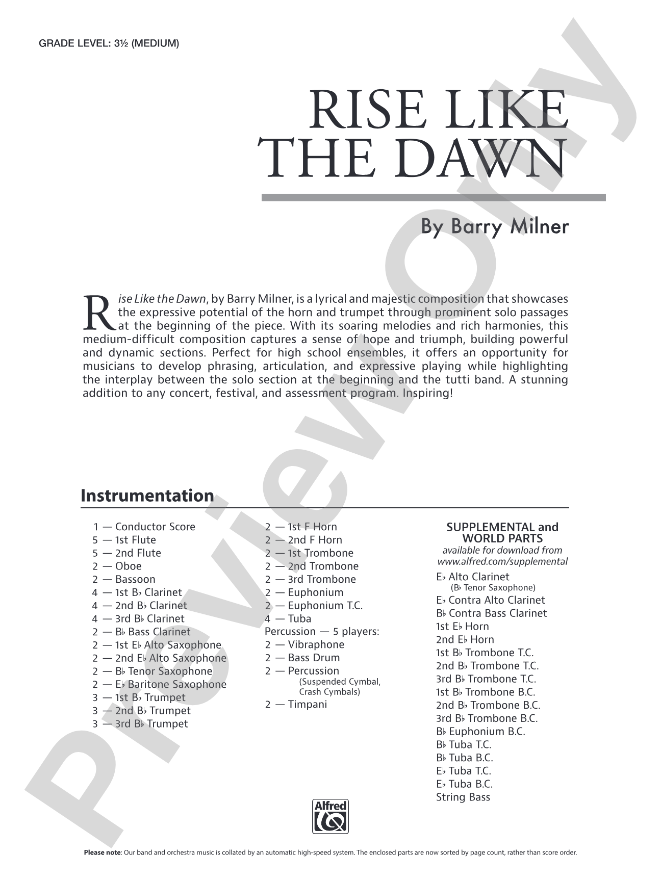 Rise Like the Dawn: Concert Band Conductor Score & Parts