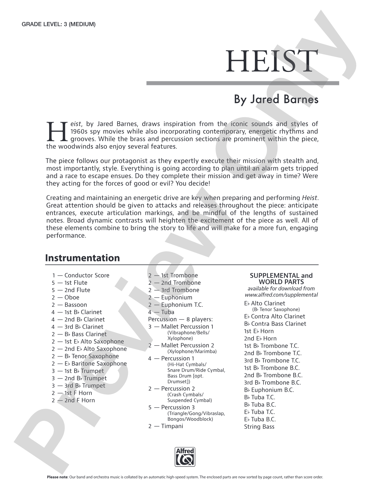 Heist: Concert Band Conductor Score & Parts