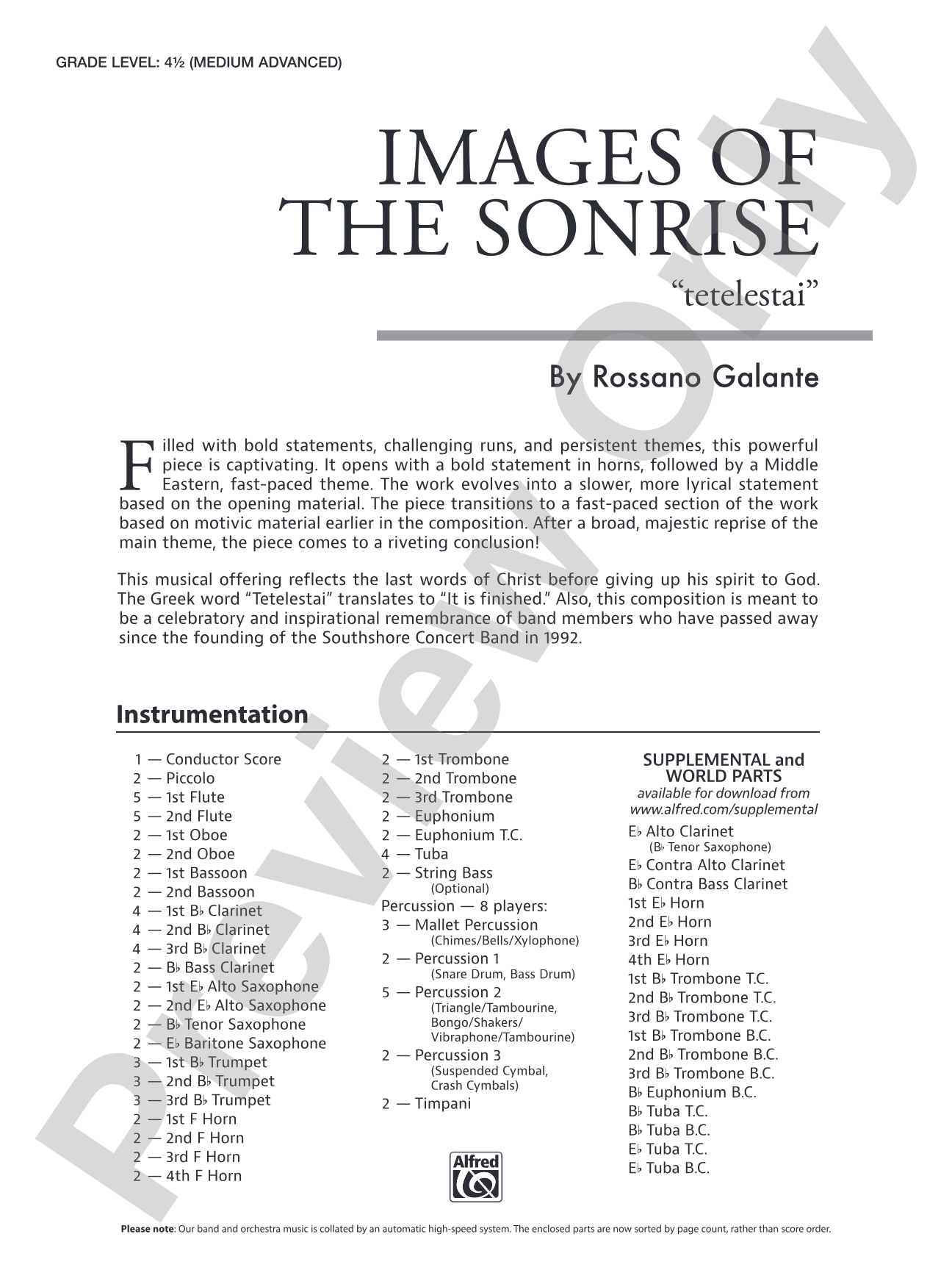 Images of the Sonrise: Concert Band Conductor Score & Parts