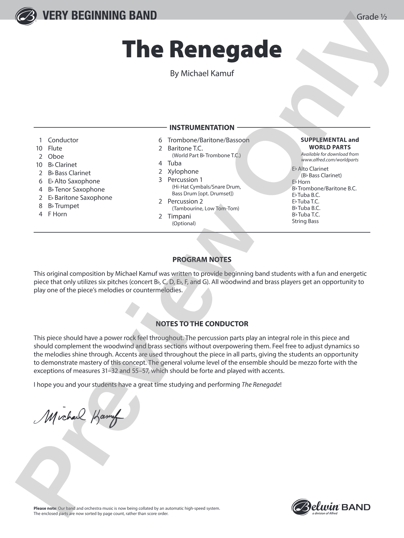 The Renegade: Concert Band Conductor Score & Parts