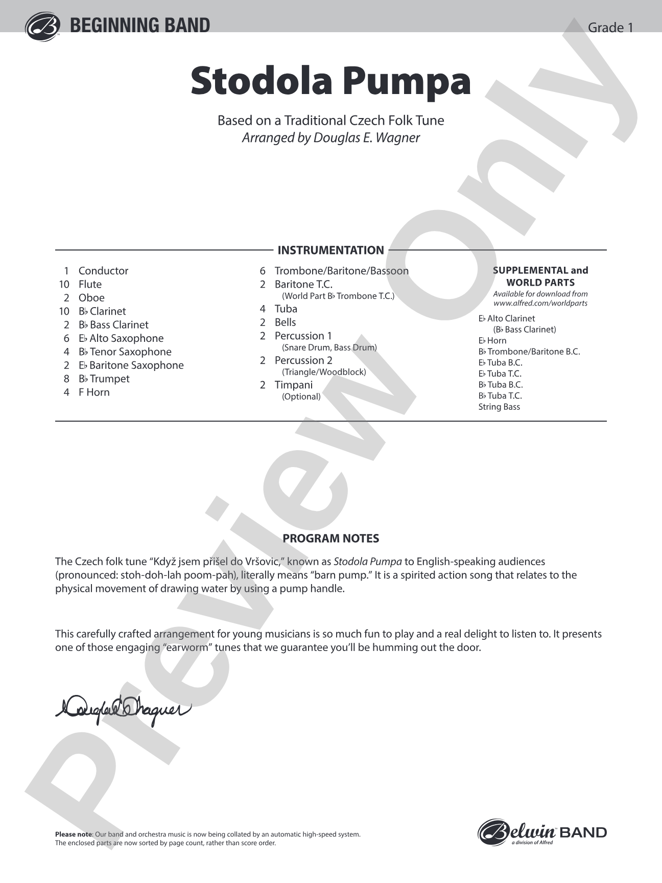 Stodola Pumpa: Concert Band Conductor Score & Parts