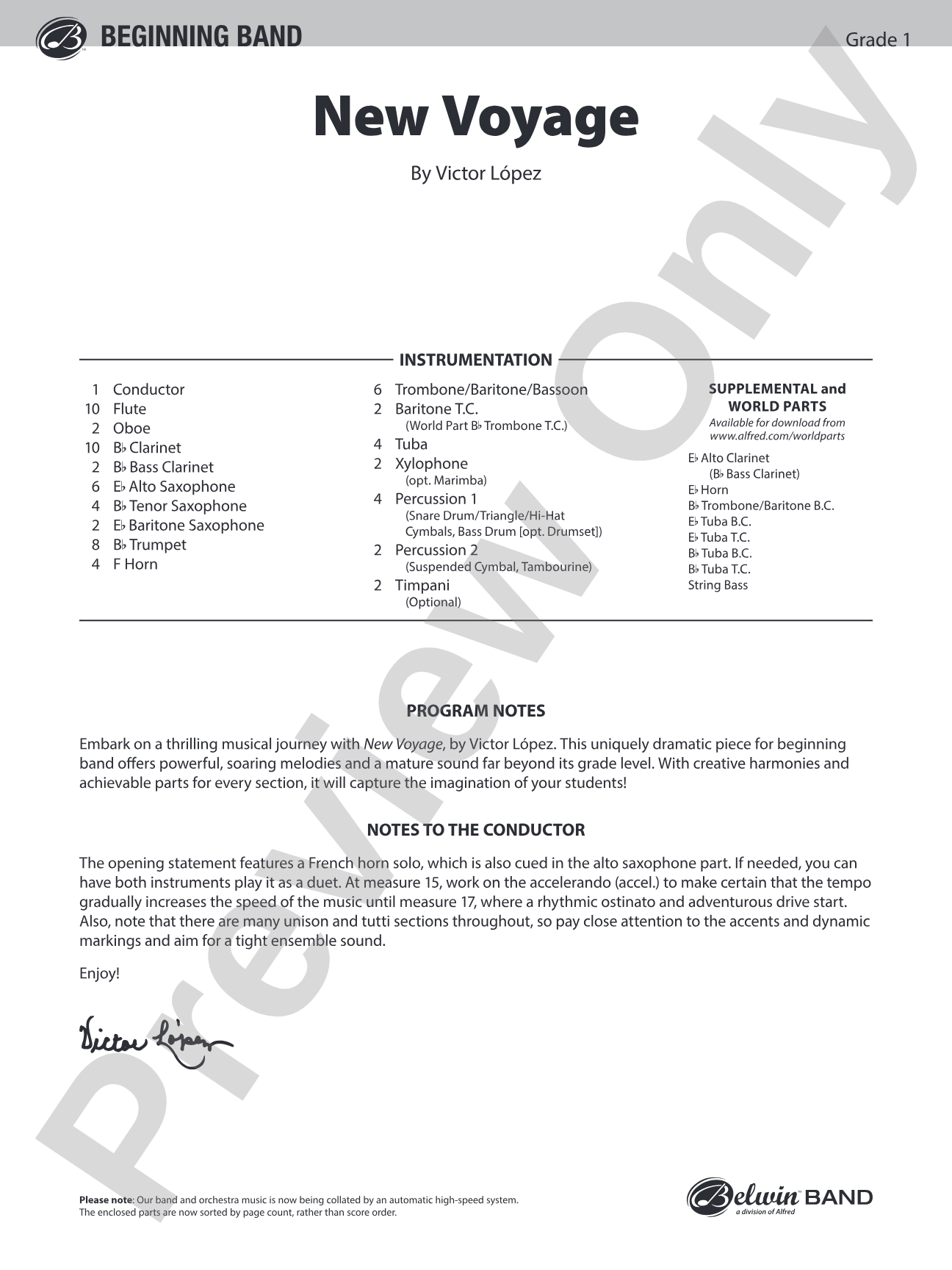 New Voyage: Concert Band Conductor Score & Parts