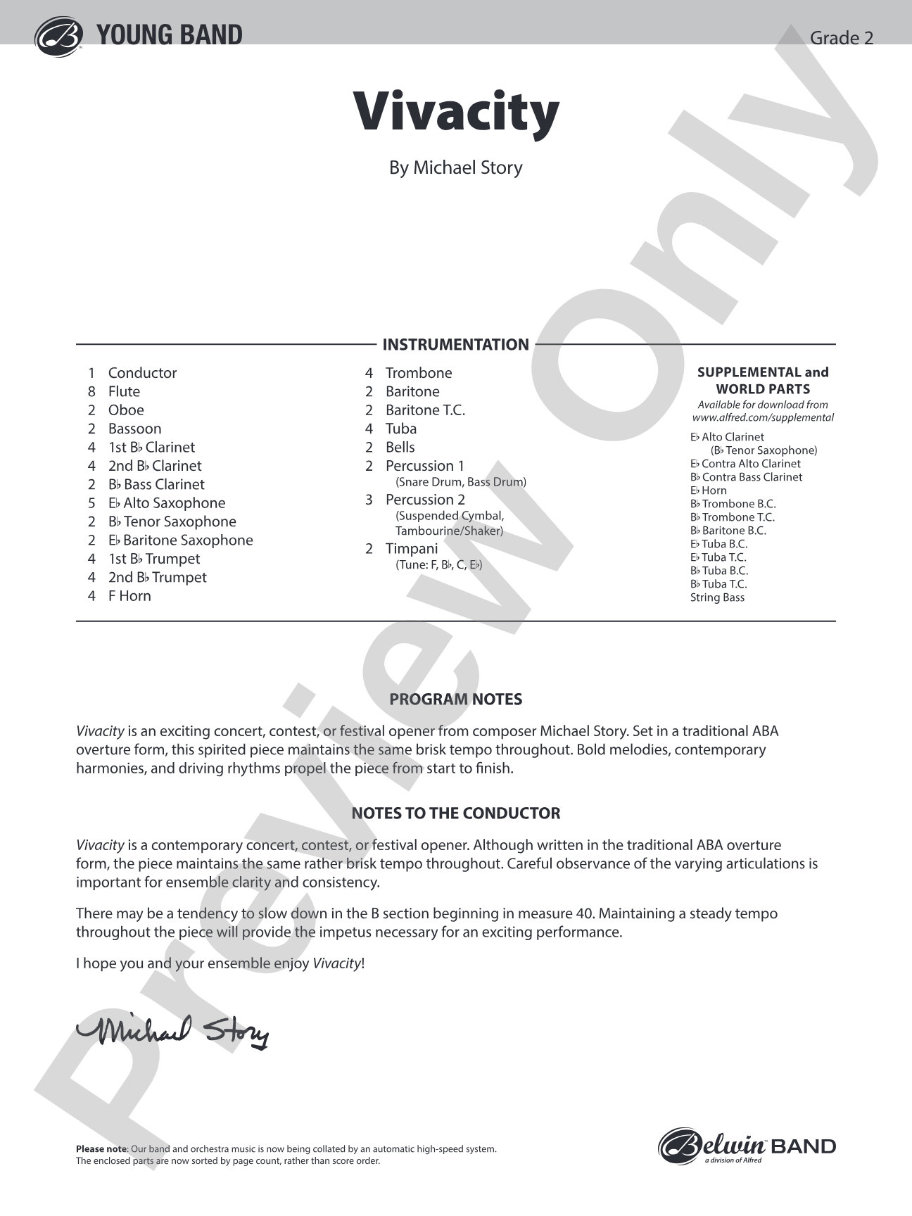Vivacity: Concert Band Conductor Score & Parts