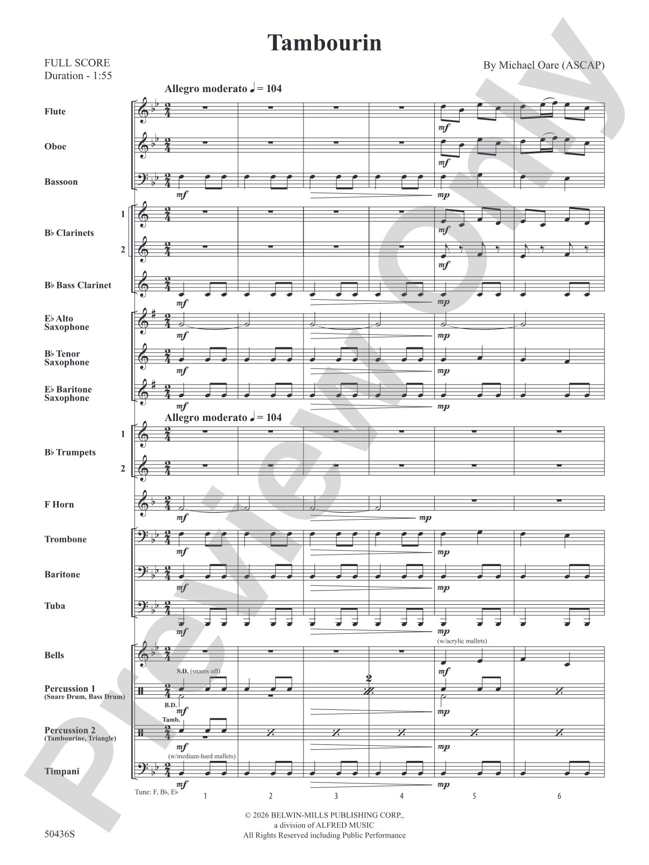 Tambourin: Concert Band Conductor Score & Parts