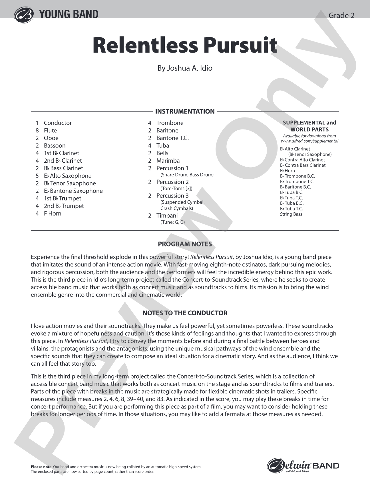 Relentless Pursuit: Concert Band Conductor Score & Parts