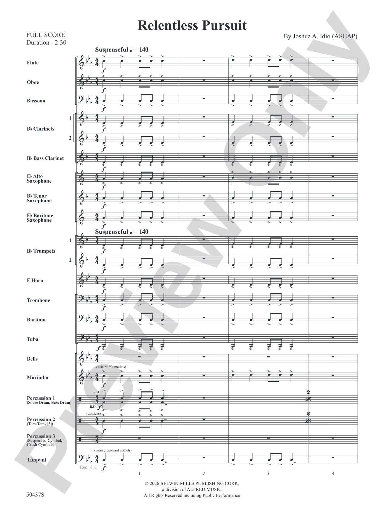 Relentless Pursuit: Concert Band Conductor Score & Parts
