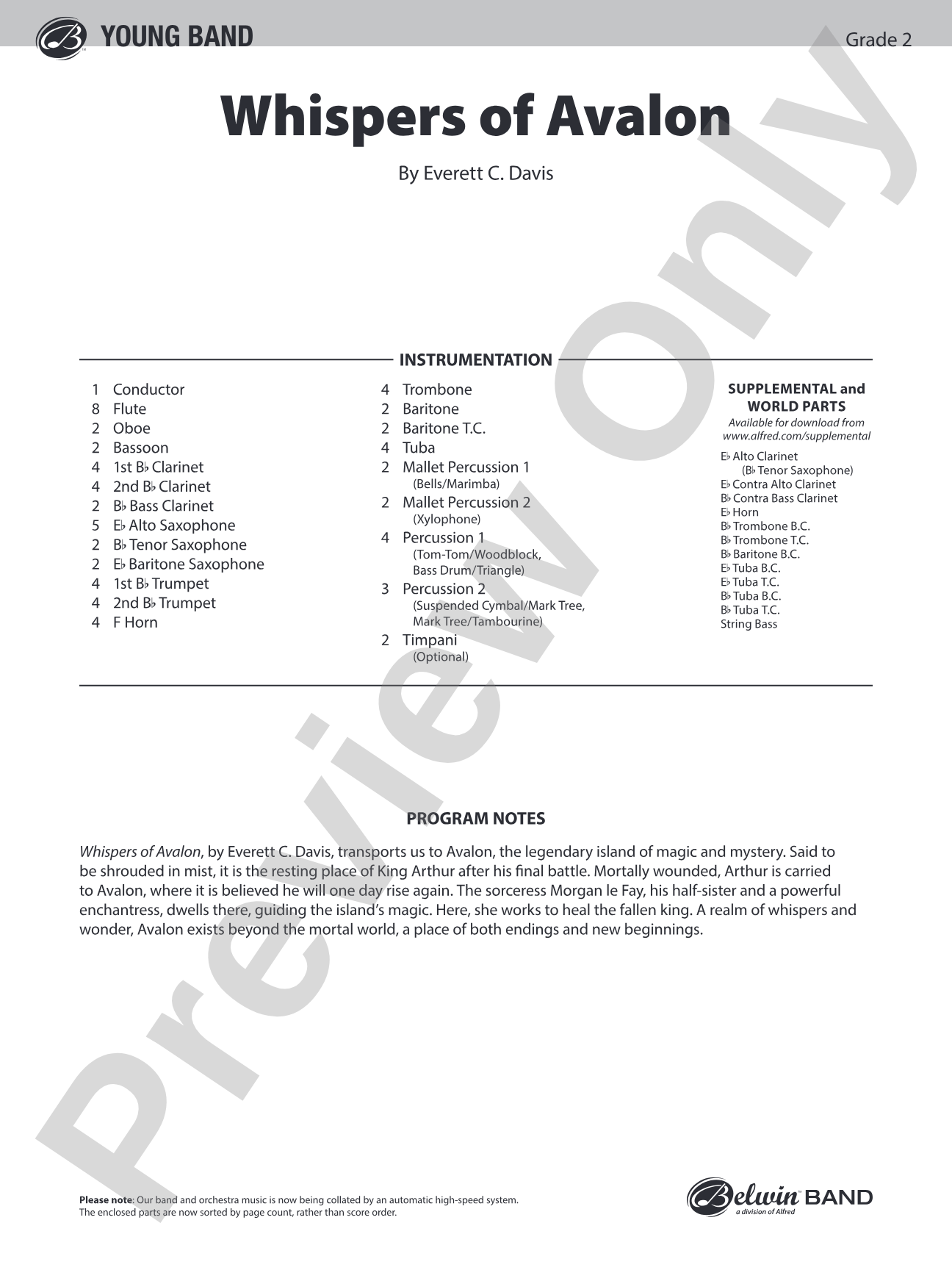 Whispers of Avalon: Concert Band Conductor Score & Parts