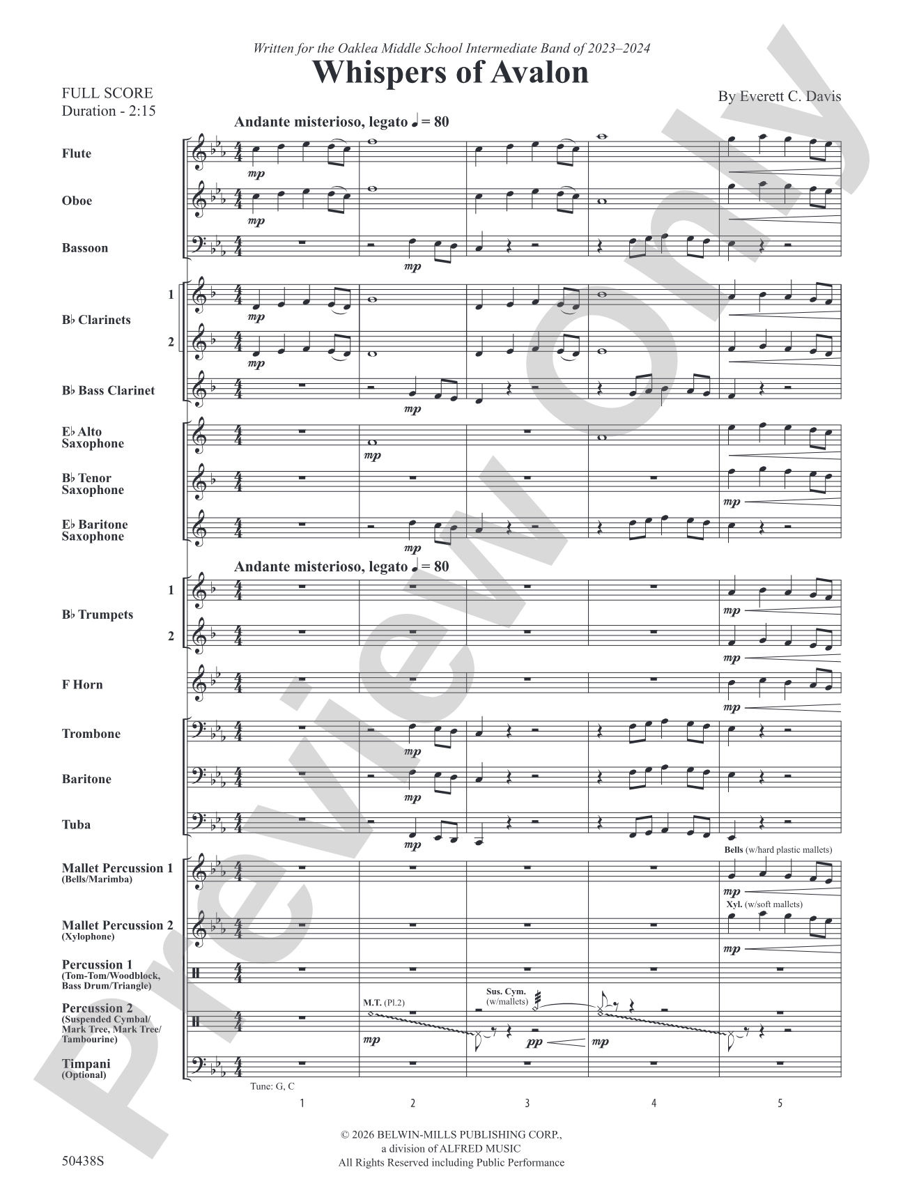 Whispers of Avalon: Concert Band Conductor Score & Parts