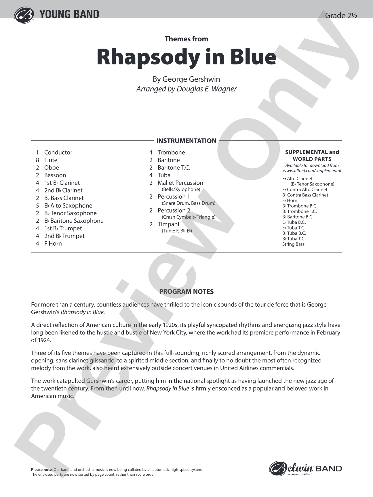 Rhapsody in Blue: Concert Band Conductor Score & Parts