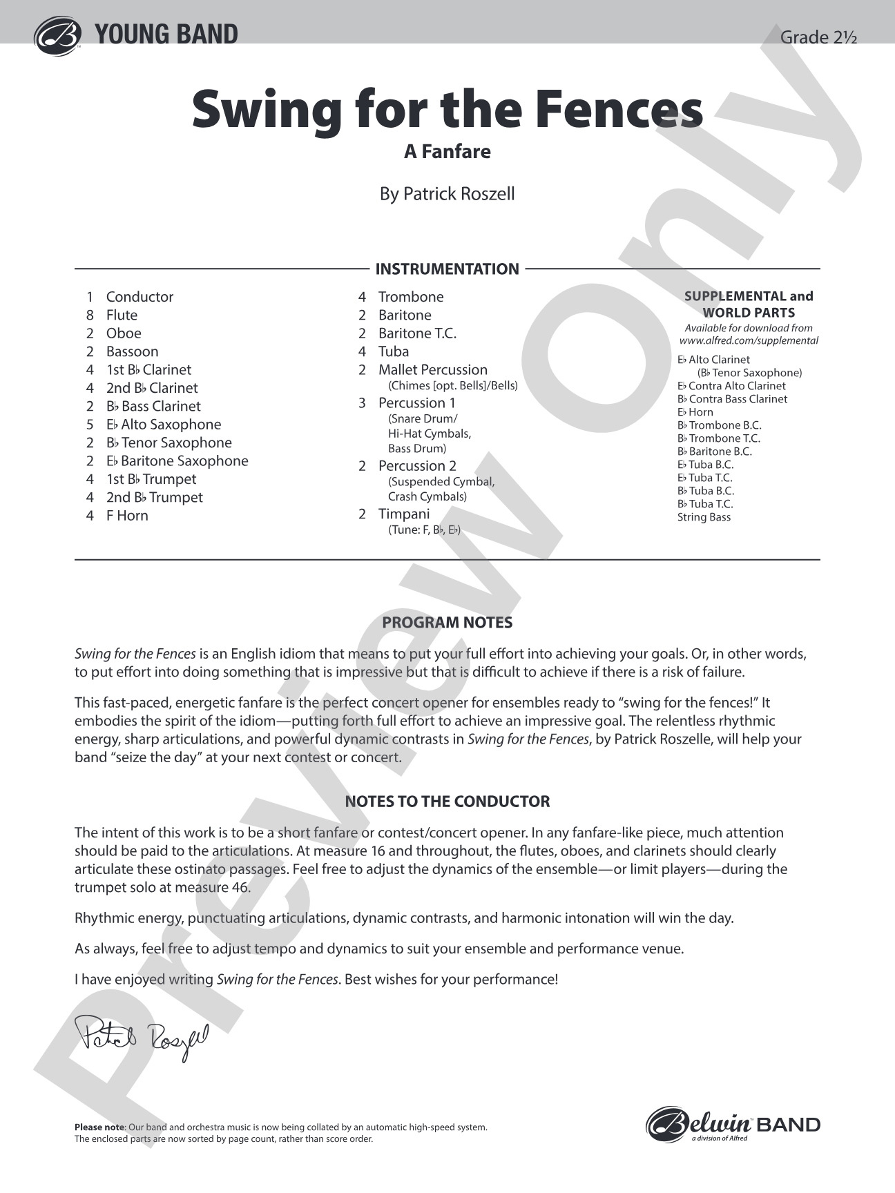Swing for the Fences: Concert Band Conductor Score & Parts