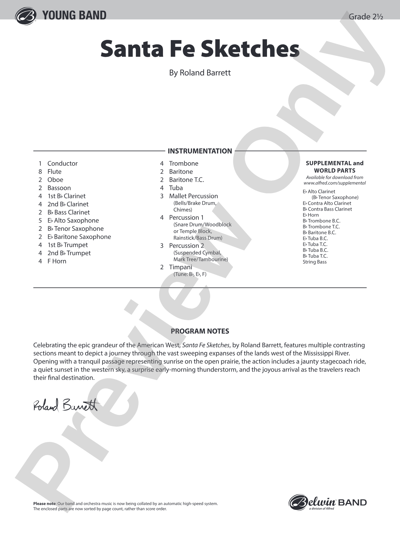 Santa Fe Sketches: Concert Band Conductor Score & Parts