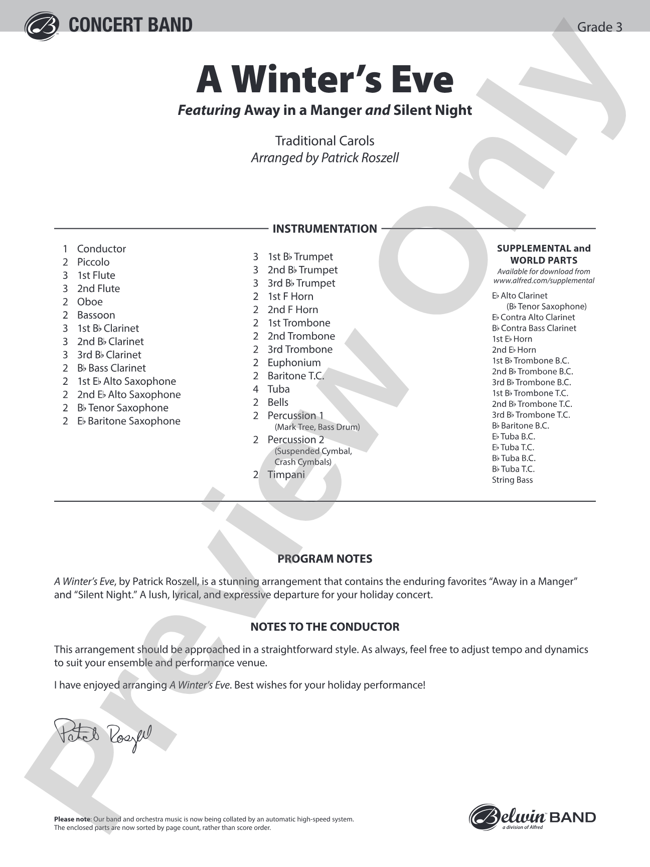 A Winter's Eve: Concert Band Conductor Score & Parts