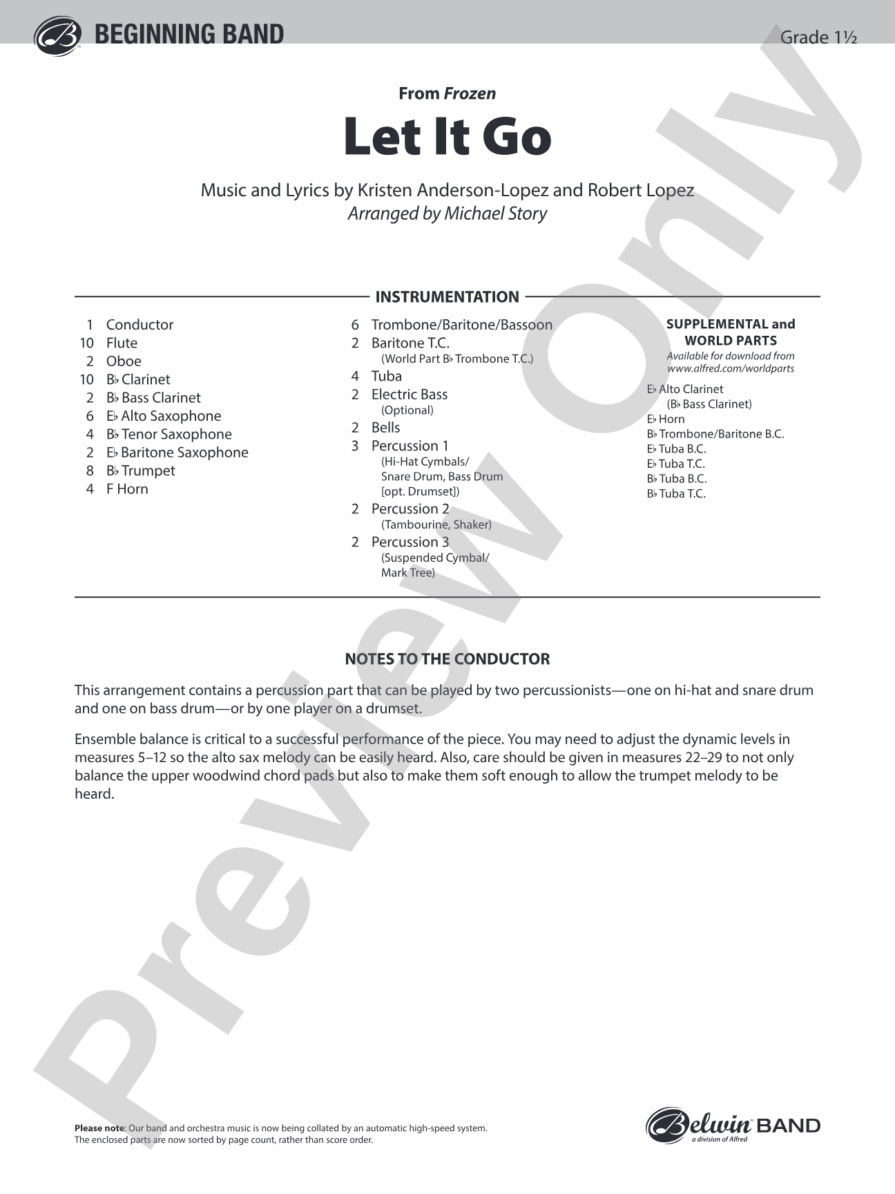 Let It Go: Concert Band Conductor Score & Parts