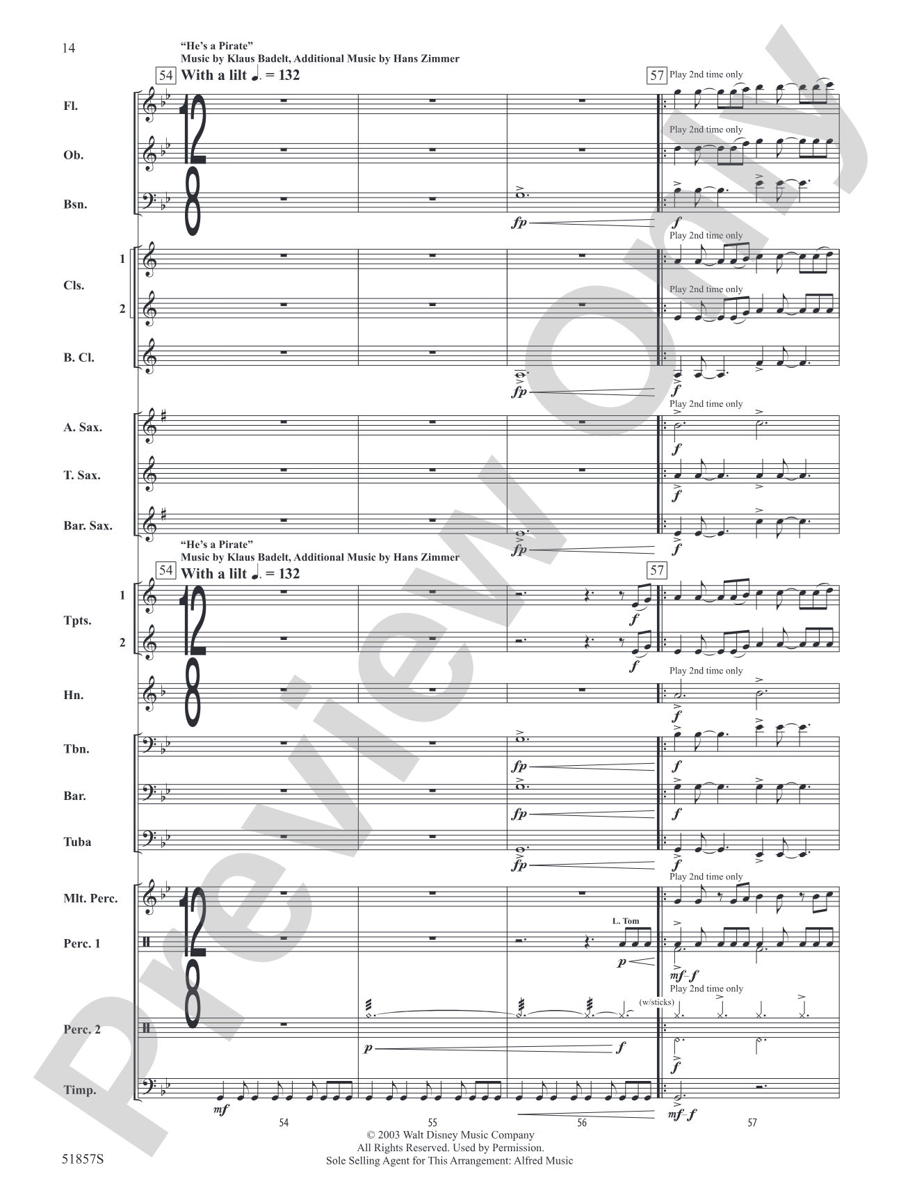 The Pirates of the Caribbean: The Curse of the Black Pearl: Concert Band Conductor Score & Parts