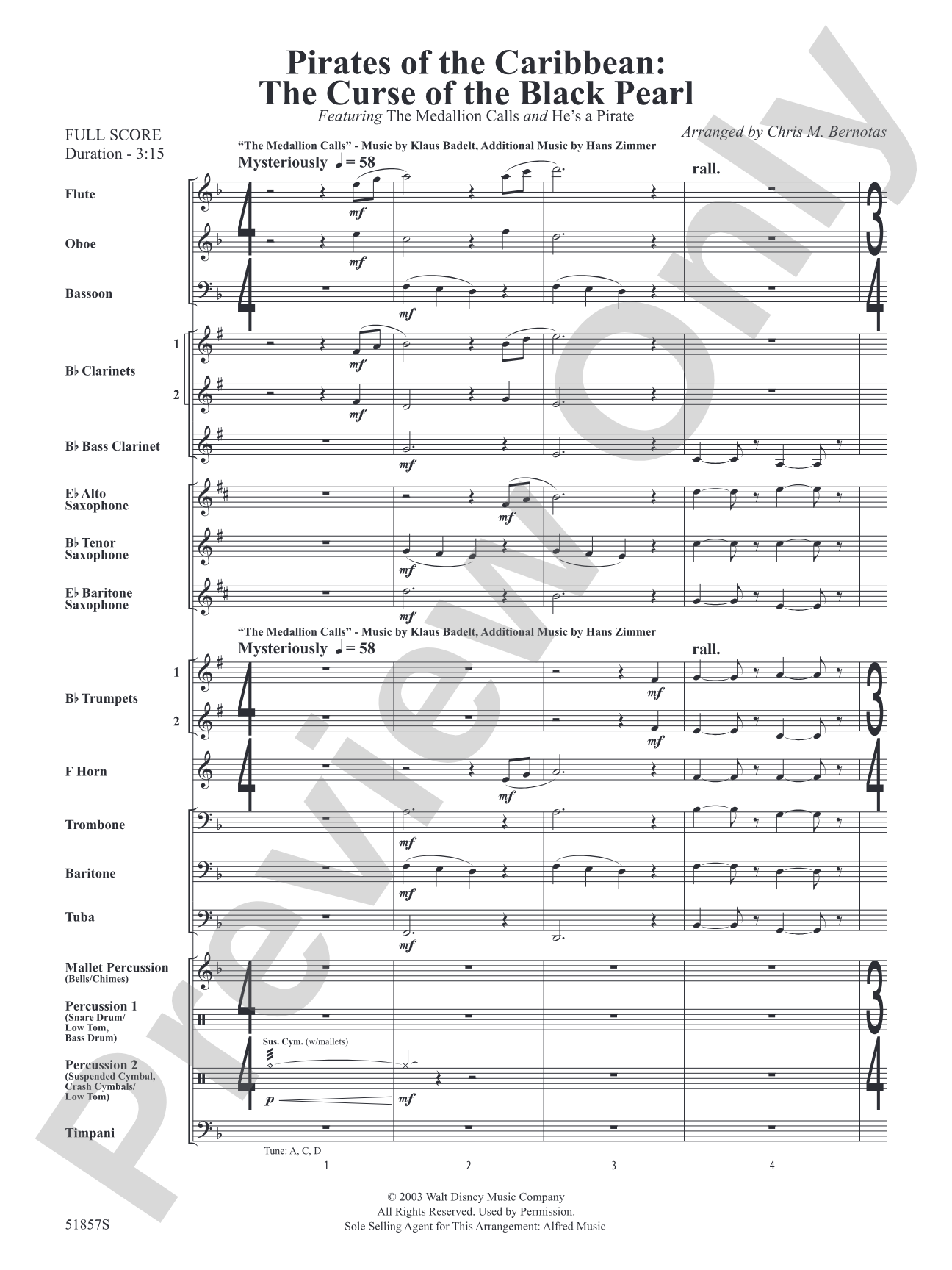 The Pirates of the Caribbean: The Curse of the Black Pearl: Concert Band Conductor Score & Parts