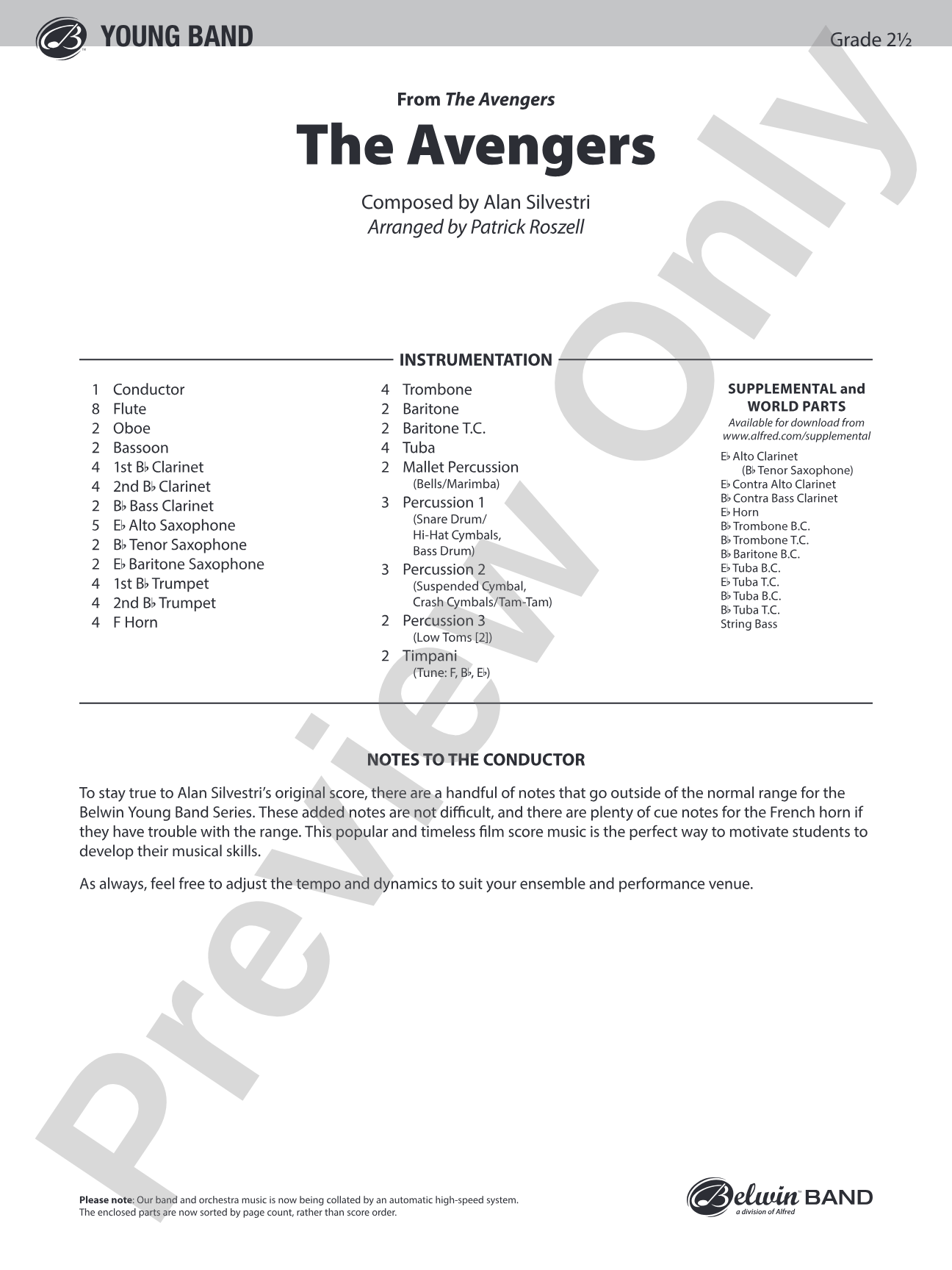 The Avengers: Concert Band Conductor Score & Parts