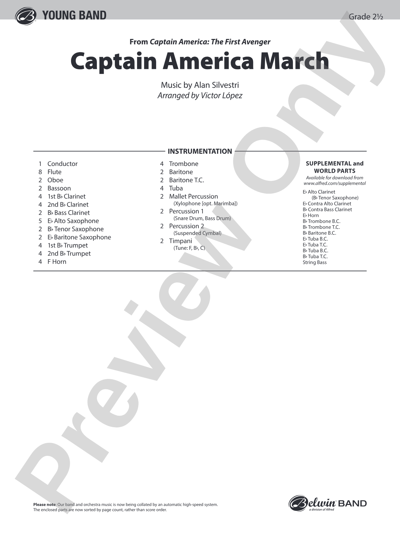 Captain America March: Concert Band Conductor Score & Parts