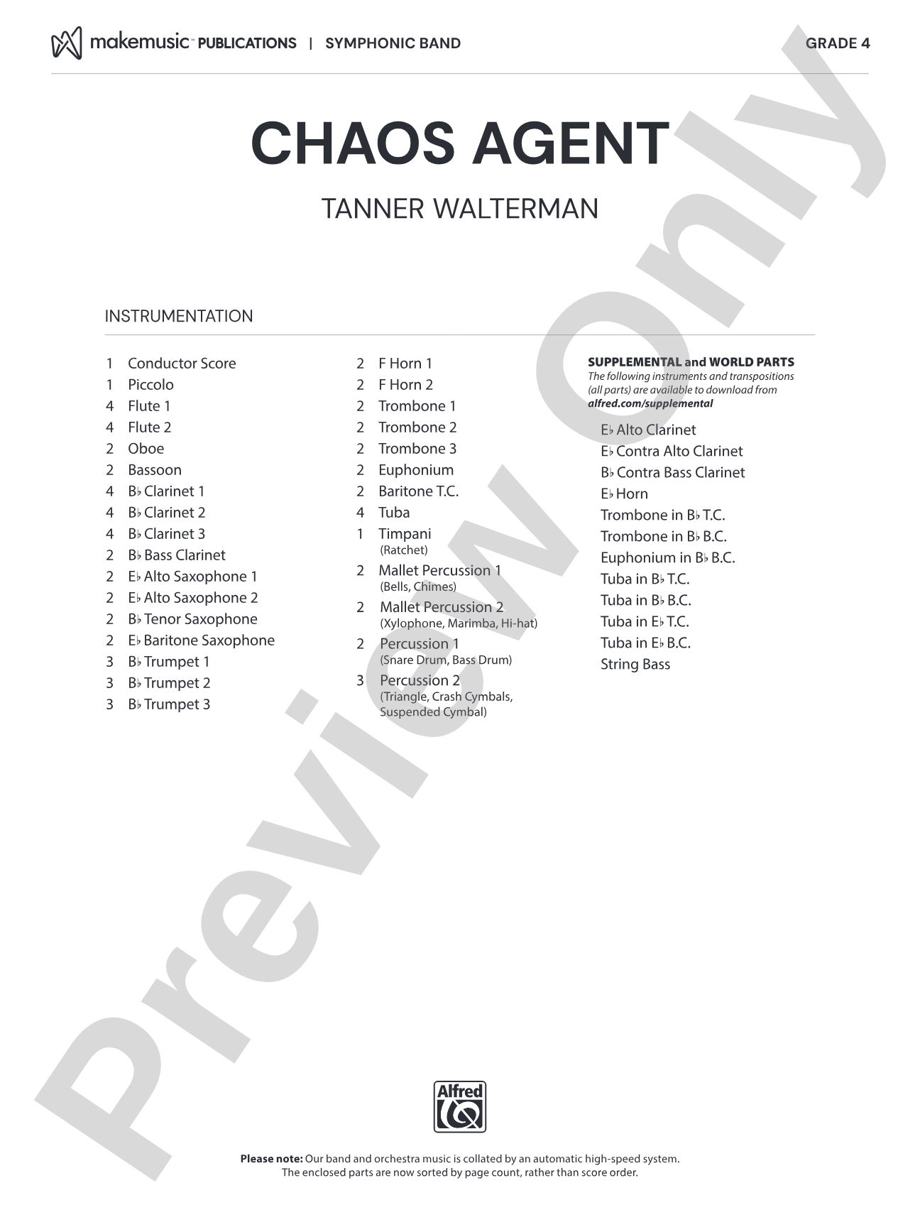 Chaos Agent: Concert Band Conductor Score & Parts