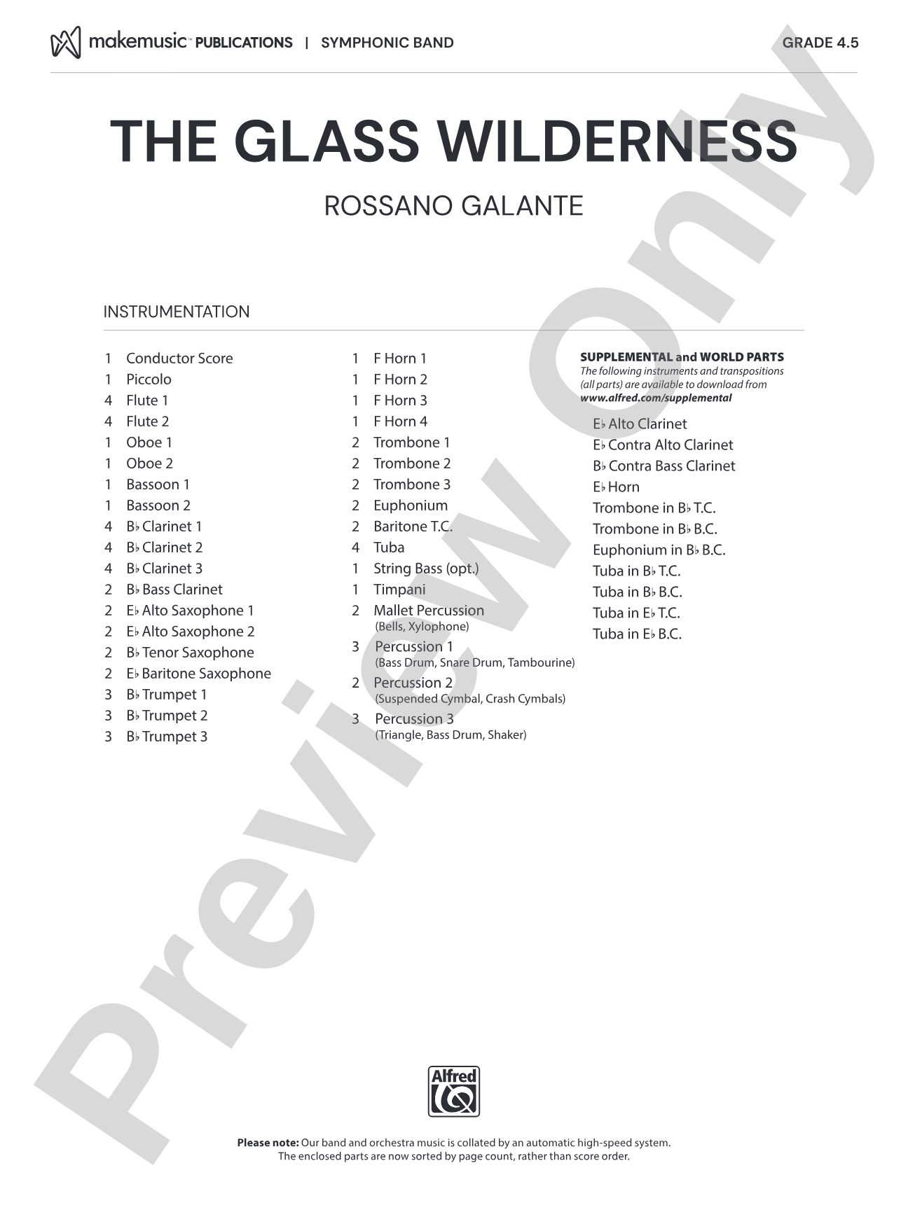 The Glass Wilderness: Concert Band Conductor Score & Parts
