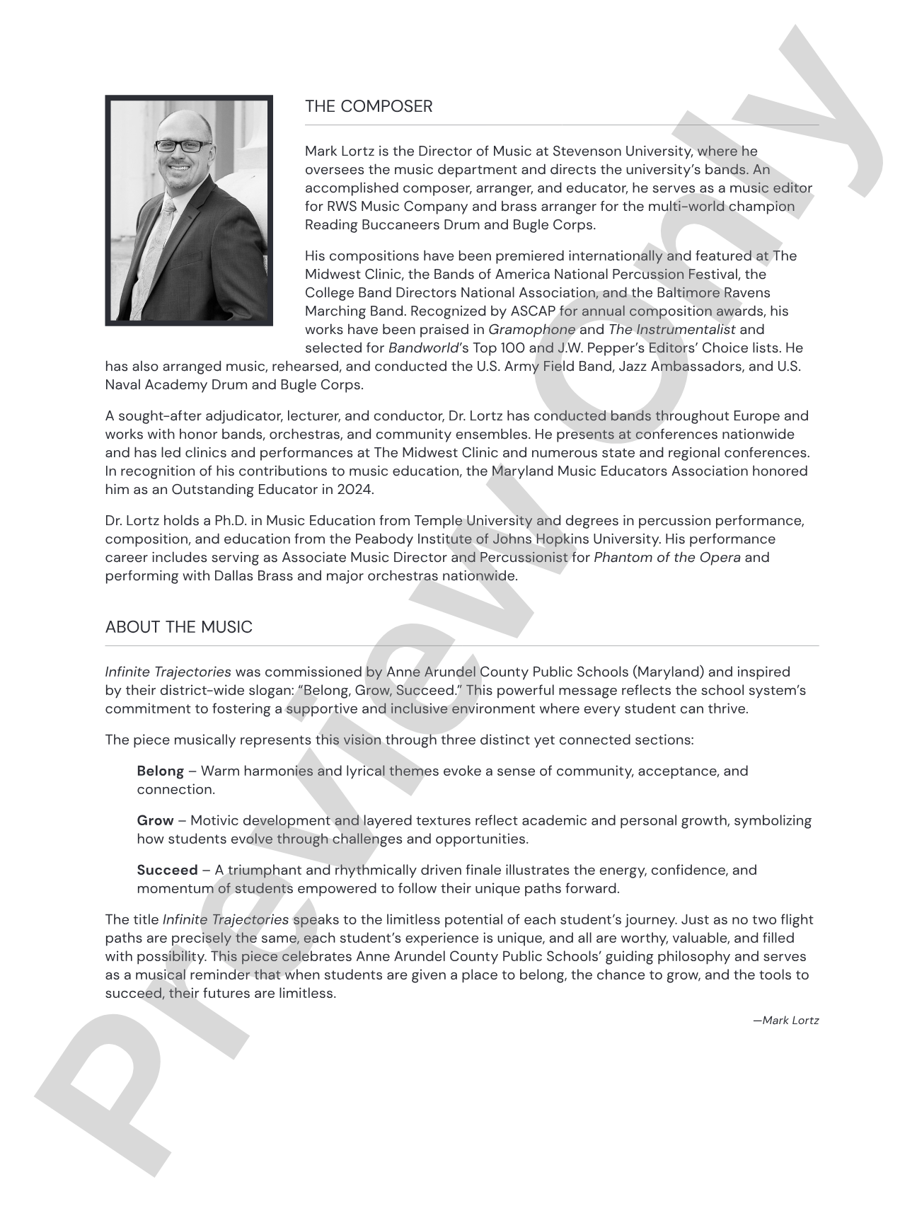 Infinite Trajectories: Concert Band Conductor Score & Parts