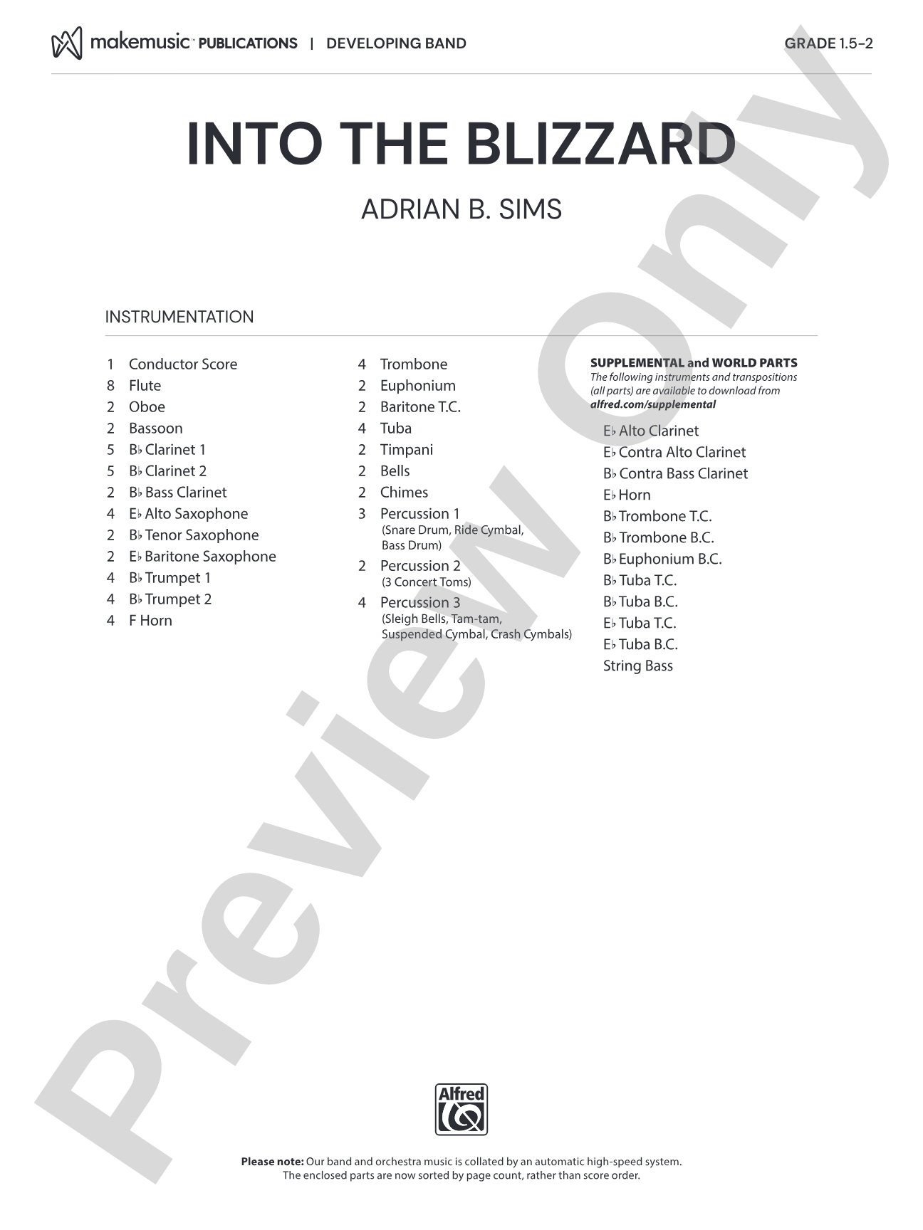Into the Blizzard: Concert Band Conductor Score & Parts