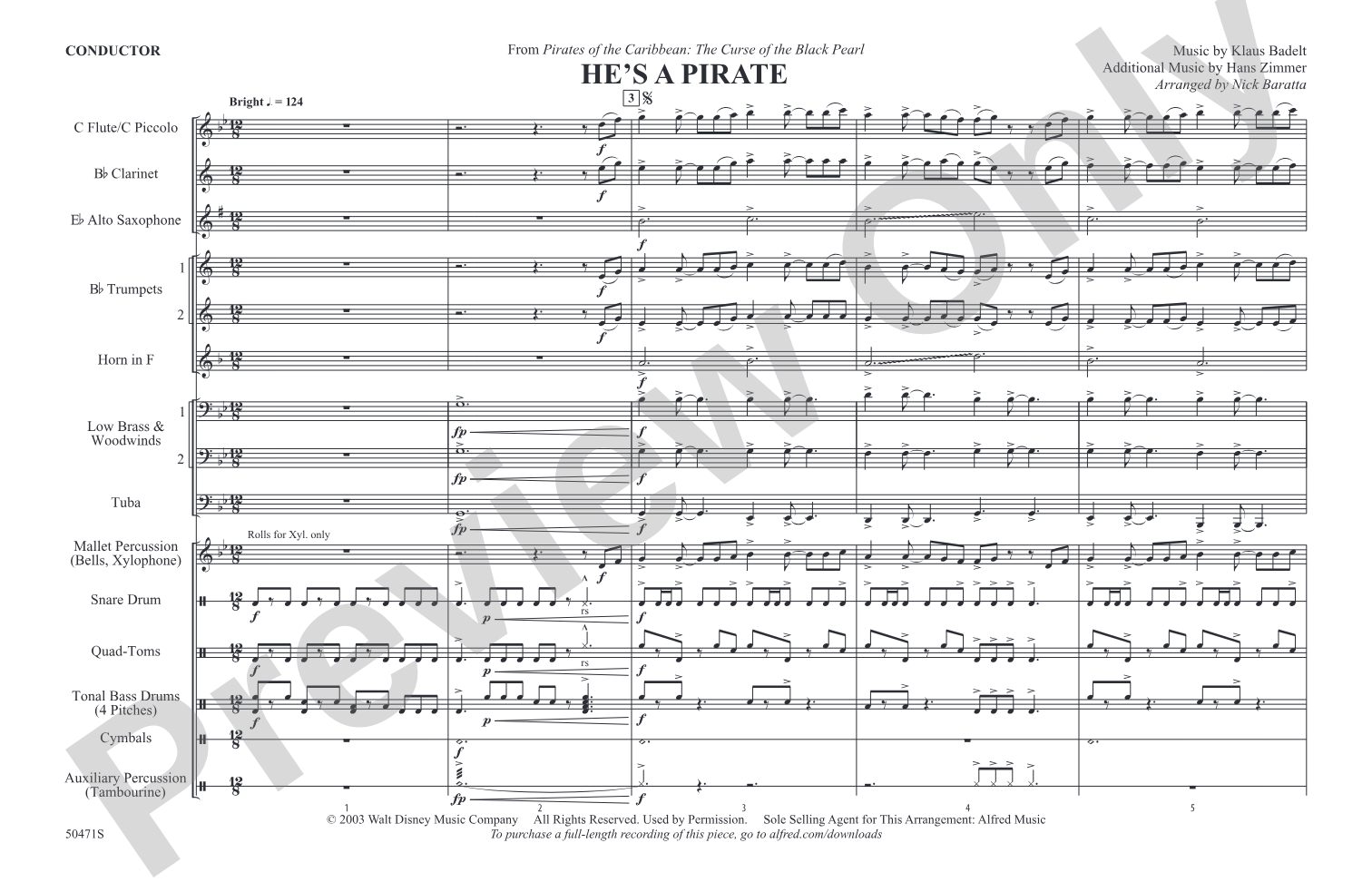 He's a Pirate: Marching Band Conductor Score & Parts