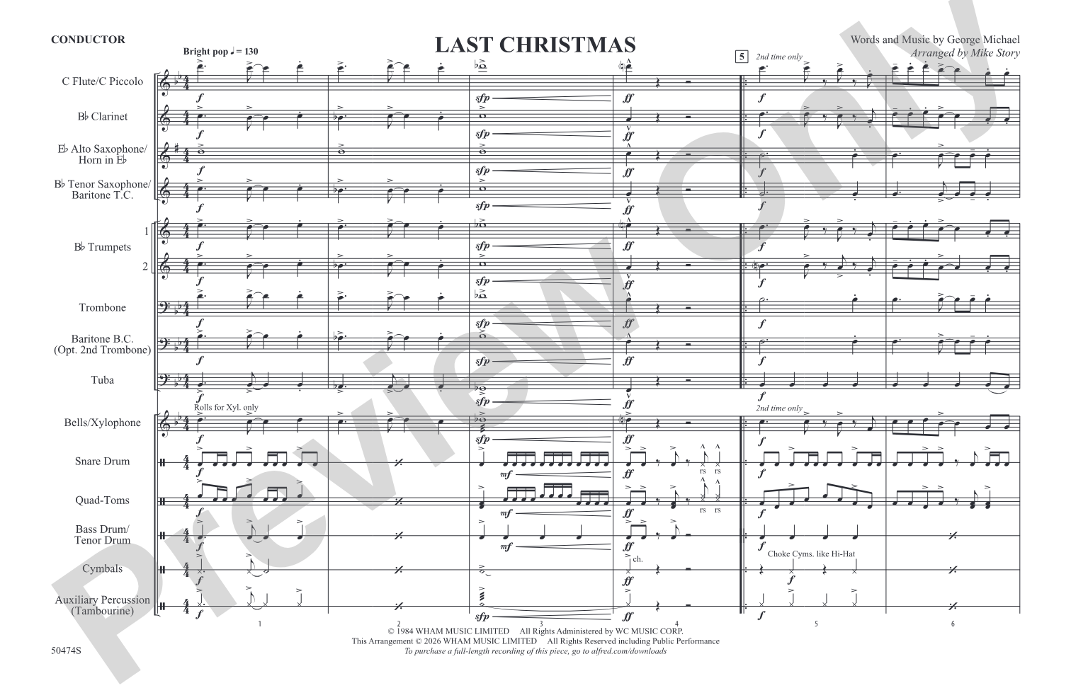Last Christmas: Marching Band Conductor Score & Parts