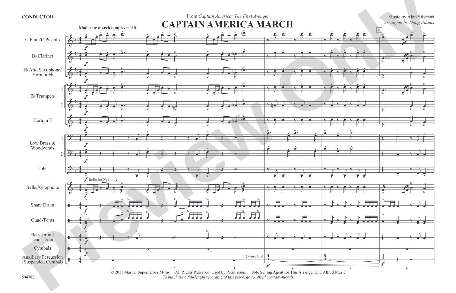 Captain America March: Marching Band Conductor Score & Parts