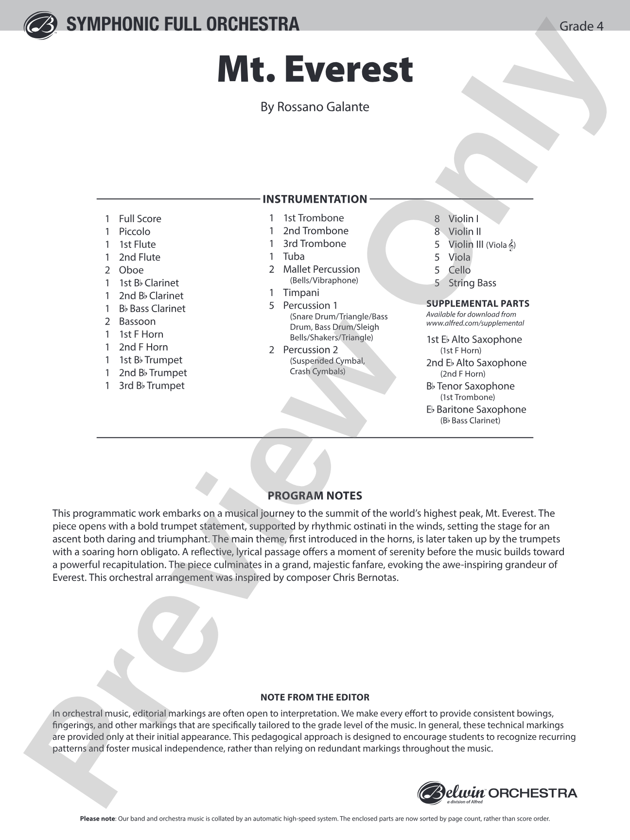 Mt. Everest: Full Orchestra Conductor Score & Parts