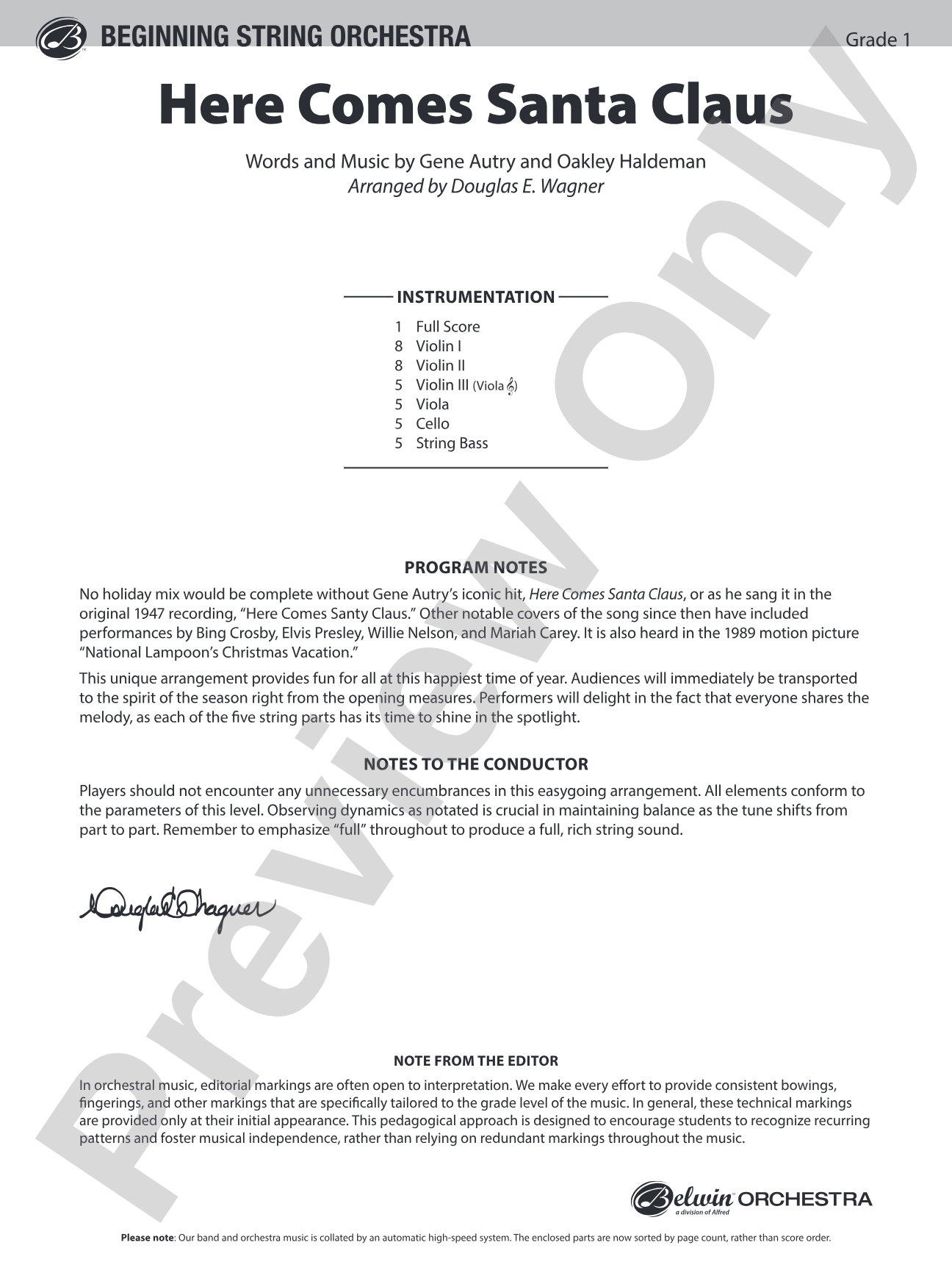 Here Comes Santa Claus: String Orchestra Conductor Score & Parts