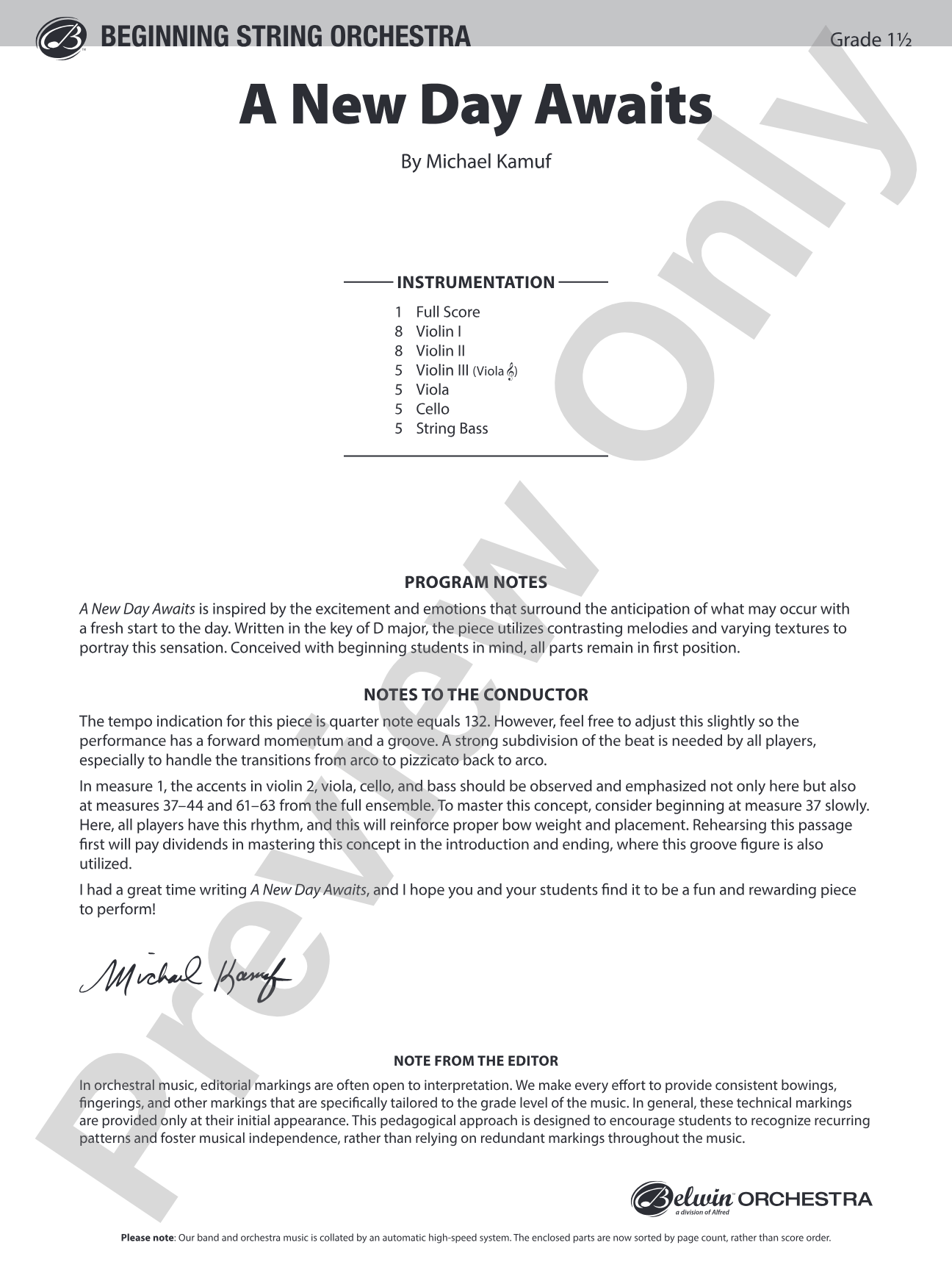 A New Day Awaits: String Orchestra Conductor Score & Parts