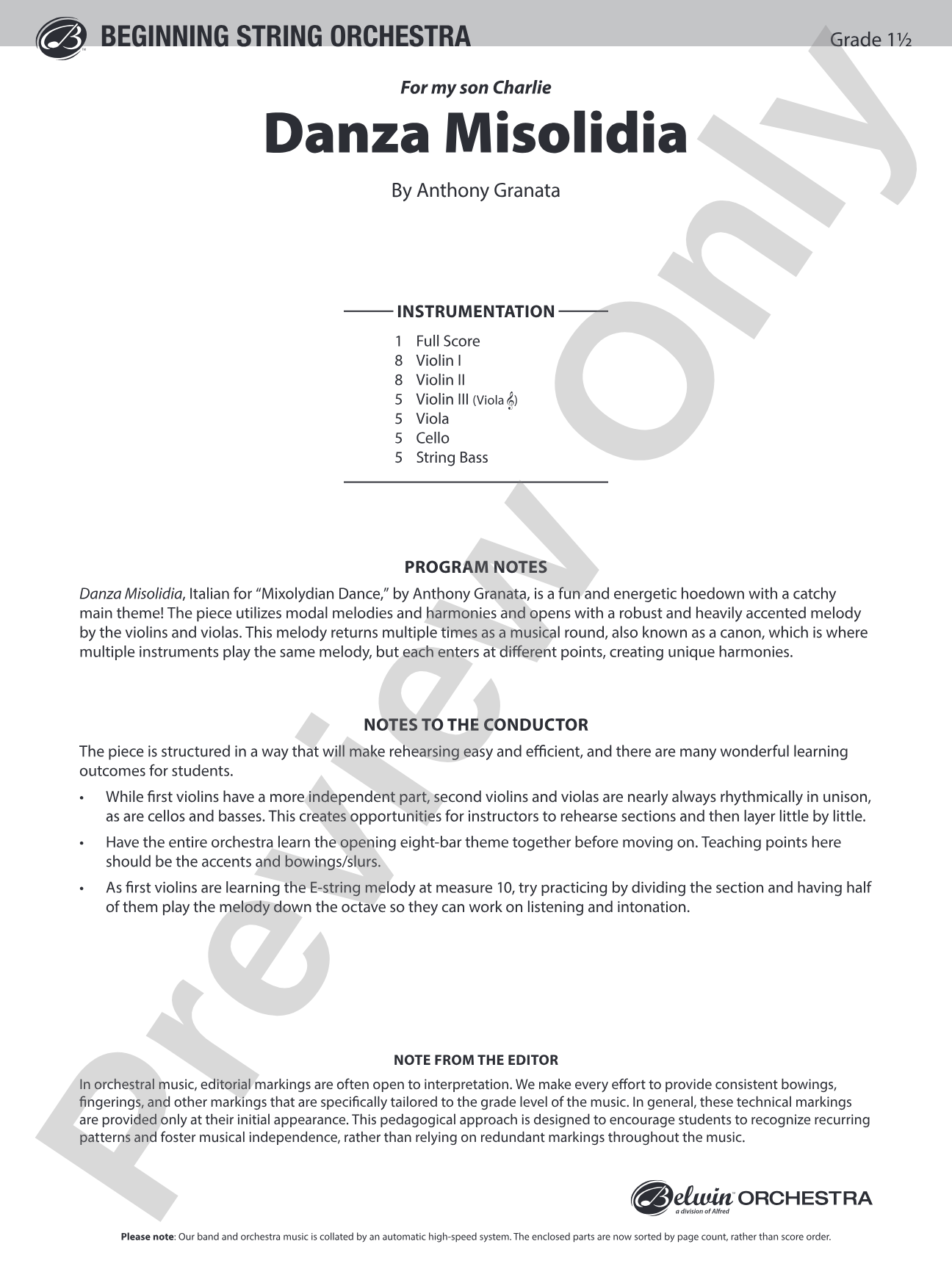 Danza Misolidia: String Orchestra Conductor Score & Parts