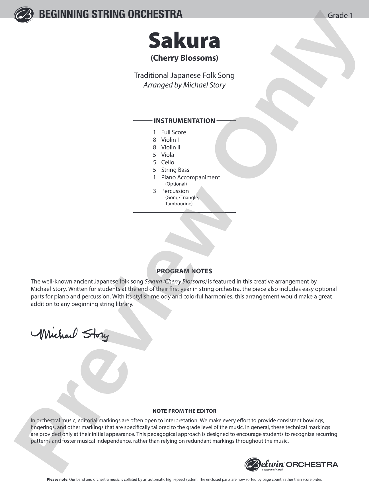 Sakura: String Orchestra Conductor Score & Parts
