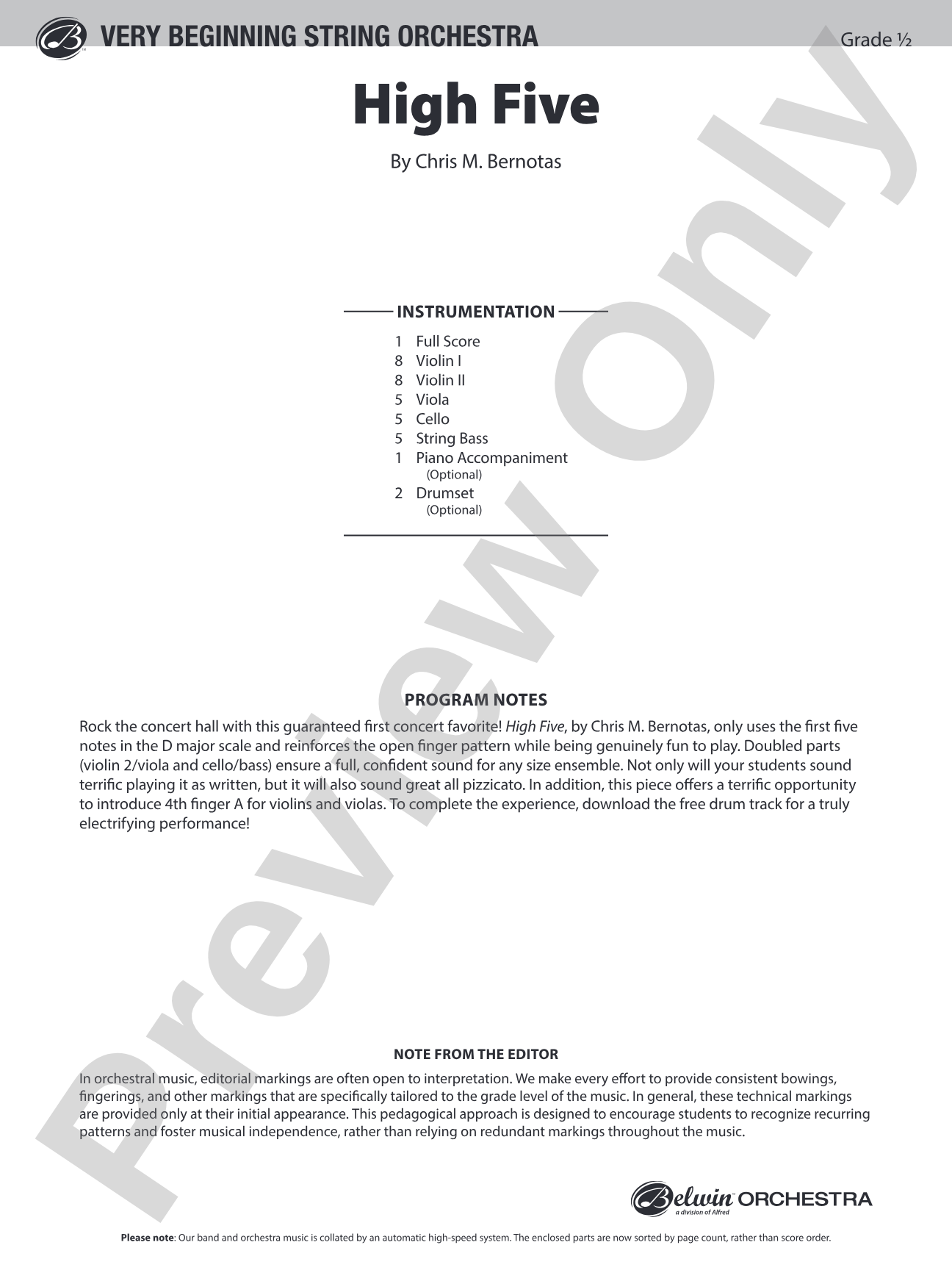 High Five: String Orchestra Conductor Score & Parts