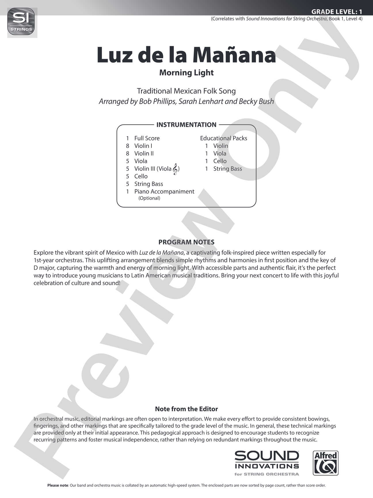 Luz de la Mañana: String Orchestra Conductor Score & Parts