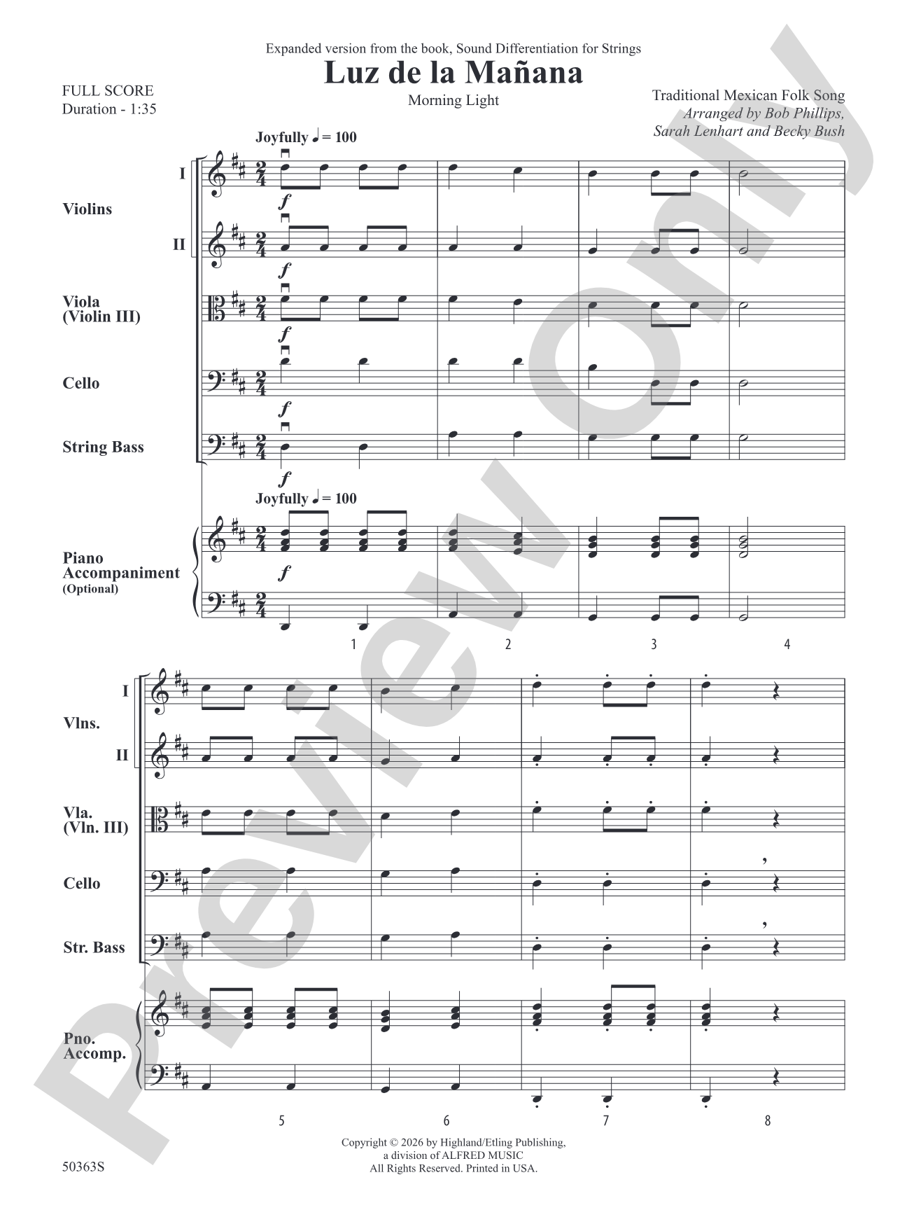 Luz de la Mañana: String Orchestra Conductor Score & Parts
