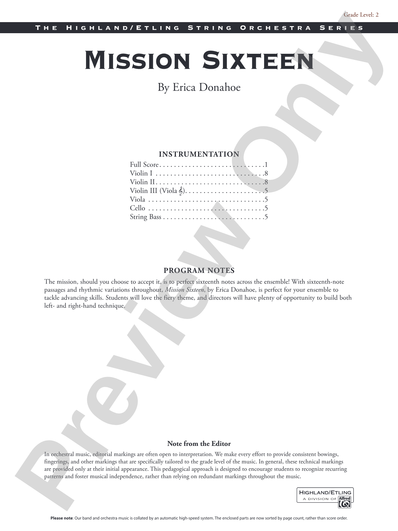 Mission Sixteen: String Orchestra Conductor Score & Parts