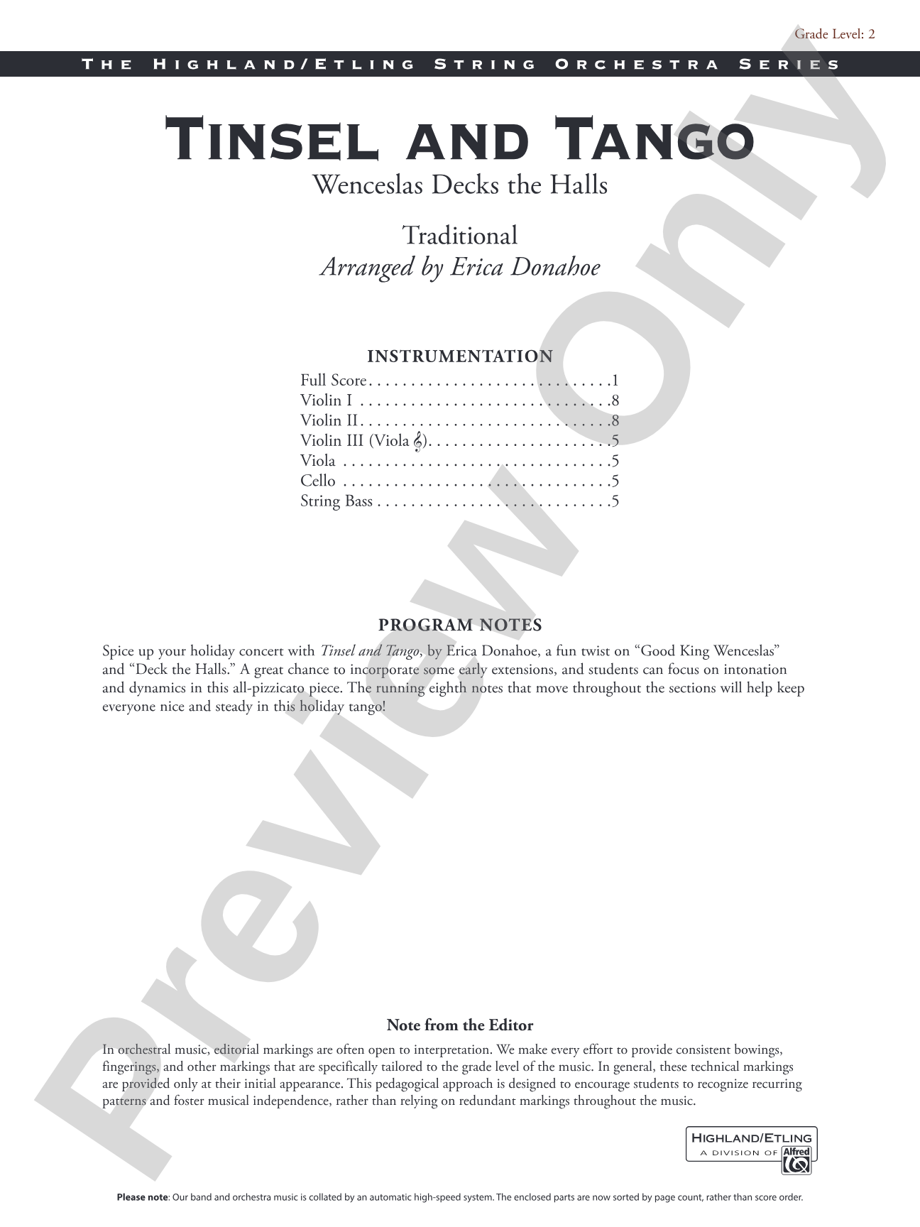 Tinsel and Tango: String Orchestra Conductor Score & Parts